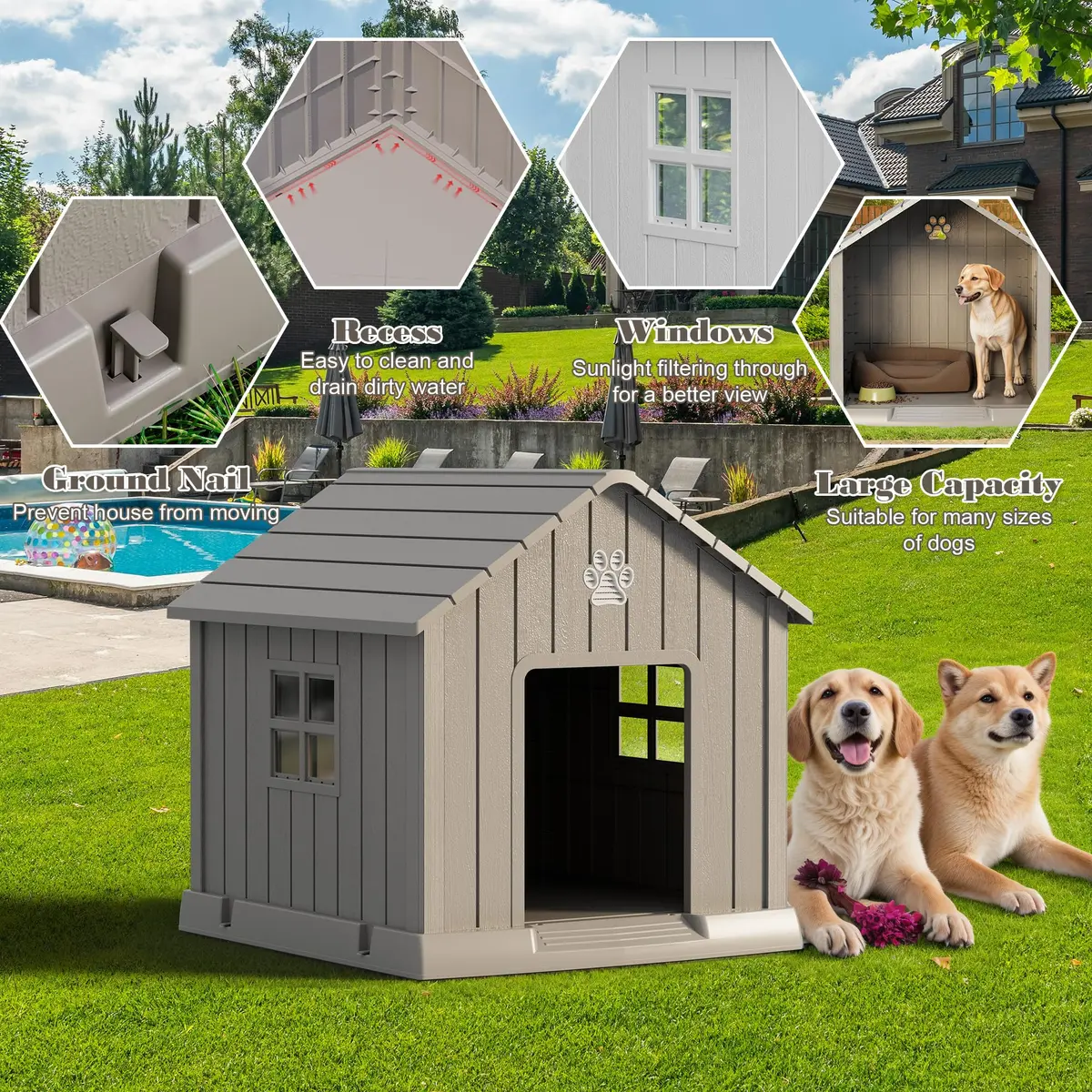 Fancyango Dog House Outdoor Indoor | Waterproof, Ventilated, Easy to Clean, Elevated Floor for Small-Medium Dogs - view 4