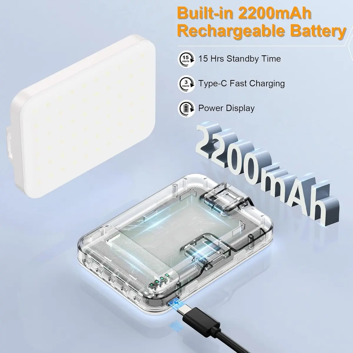 Hagibis Selfie Light, LED Camera Light Video Lights 60 LED 2200mAh Rechargeable Phone Light 7 Modes, 10-Level Brightness | Portable Clip-on for Phone/Tablet/Laptop, White - view 2