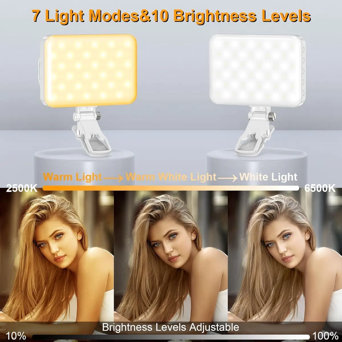 Hagibis Selfie Light, LED Camera Light Video Lights 60 LED 2200mAh Rechargeable Phone Light 7 Modes, 10-Level Brightness | Portable Clip-on for Phone/Tablet/Laptop, White - view 3