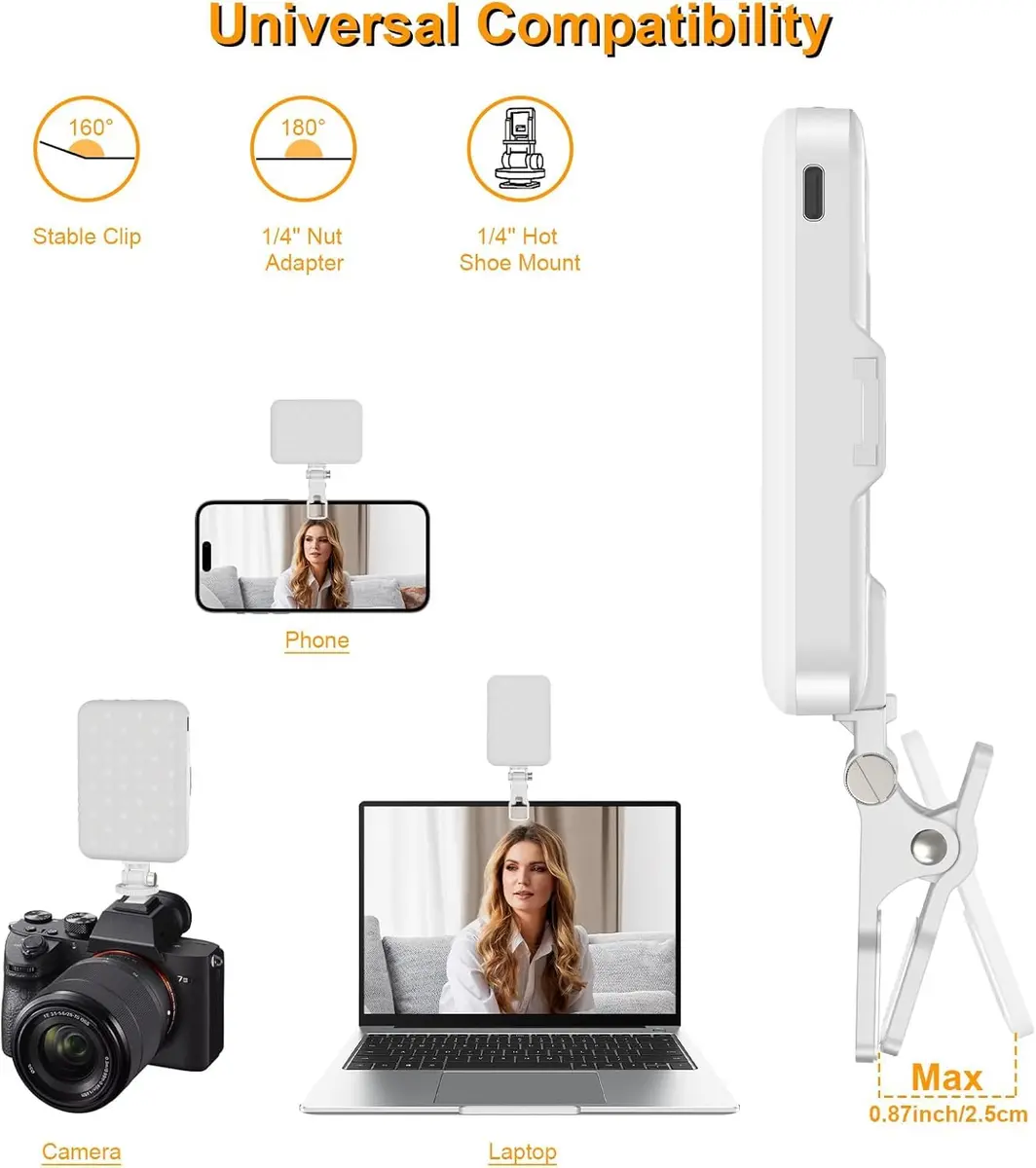Hagibis Selfie Light, LED Camera Light Video Lights 60 LED 2200mAh Rechargeable Phone Light 7 Modes, 10-Level Brightness | Portable Clip-on for Phone/Tablet/Laptop, White - view 4