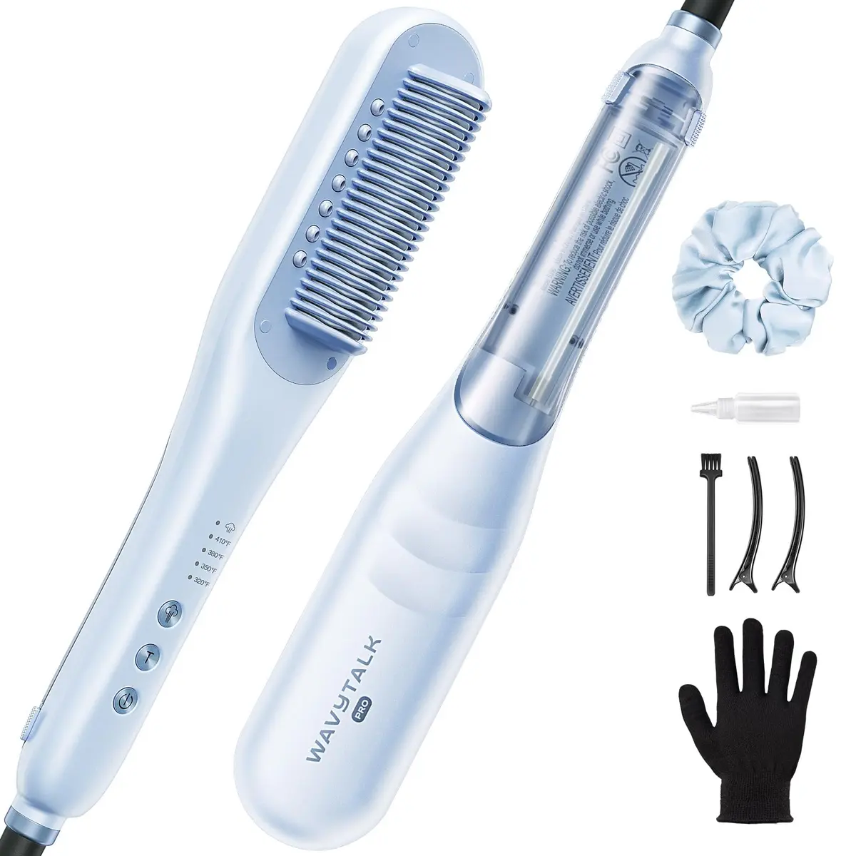 Wavytalk Steam Hair Straightener Brush with Hydro-Infusion Steam Technology, 2.0m Cord, Blue | 410°F Max Heat, 10-15 Min Styling - main product image