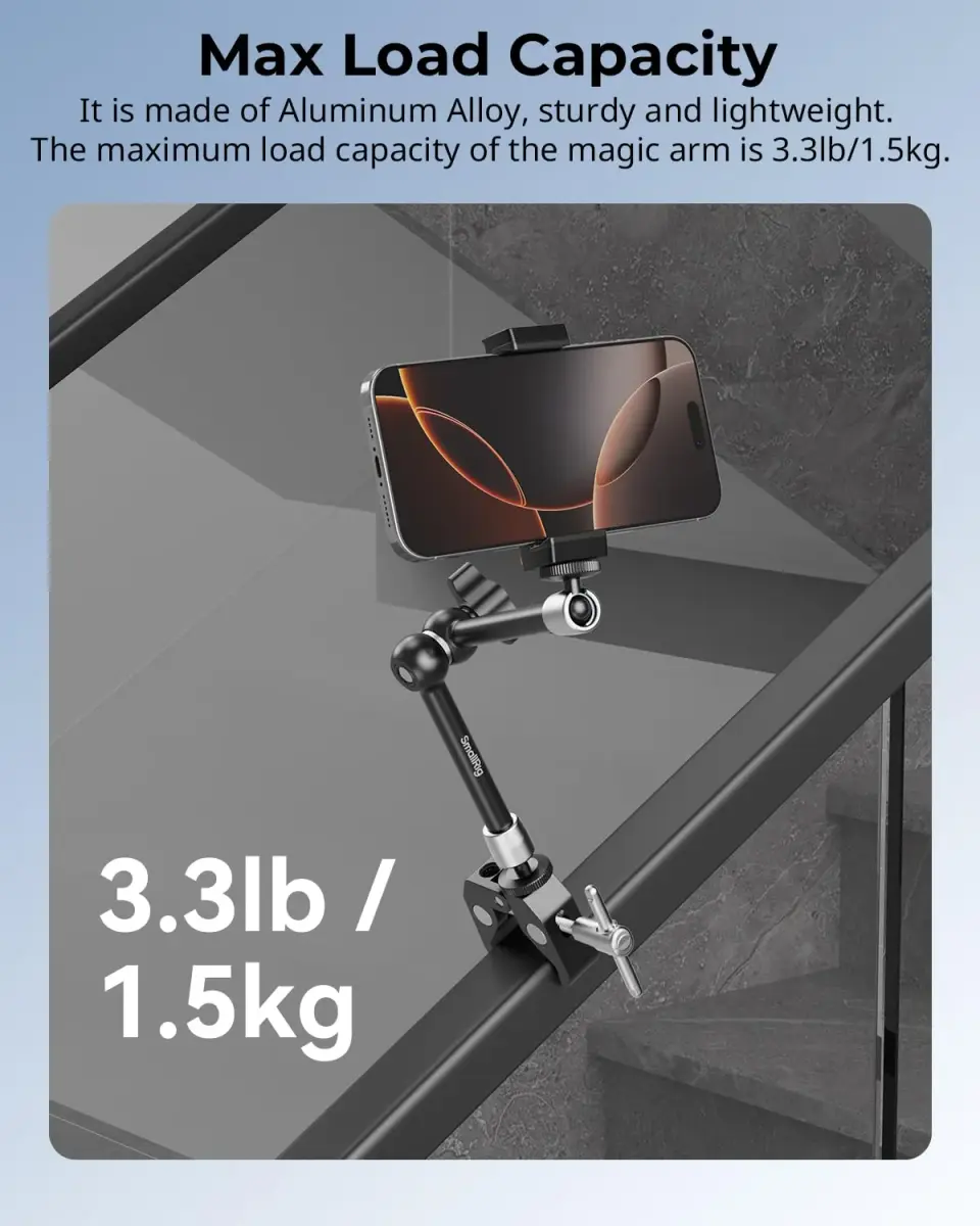 SmallRig 9.8" Articulating Magic Arm with Super Clamp & Phone Holder | 220mm (8.6") Black - view 7