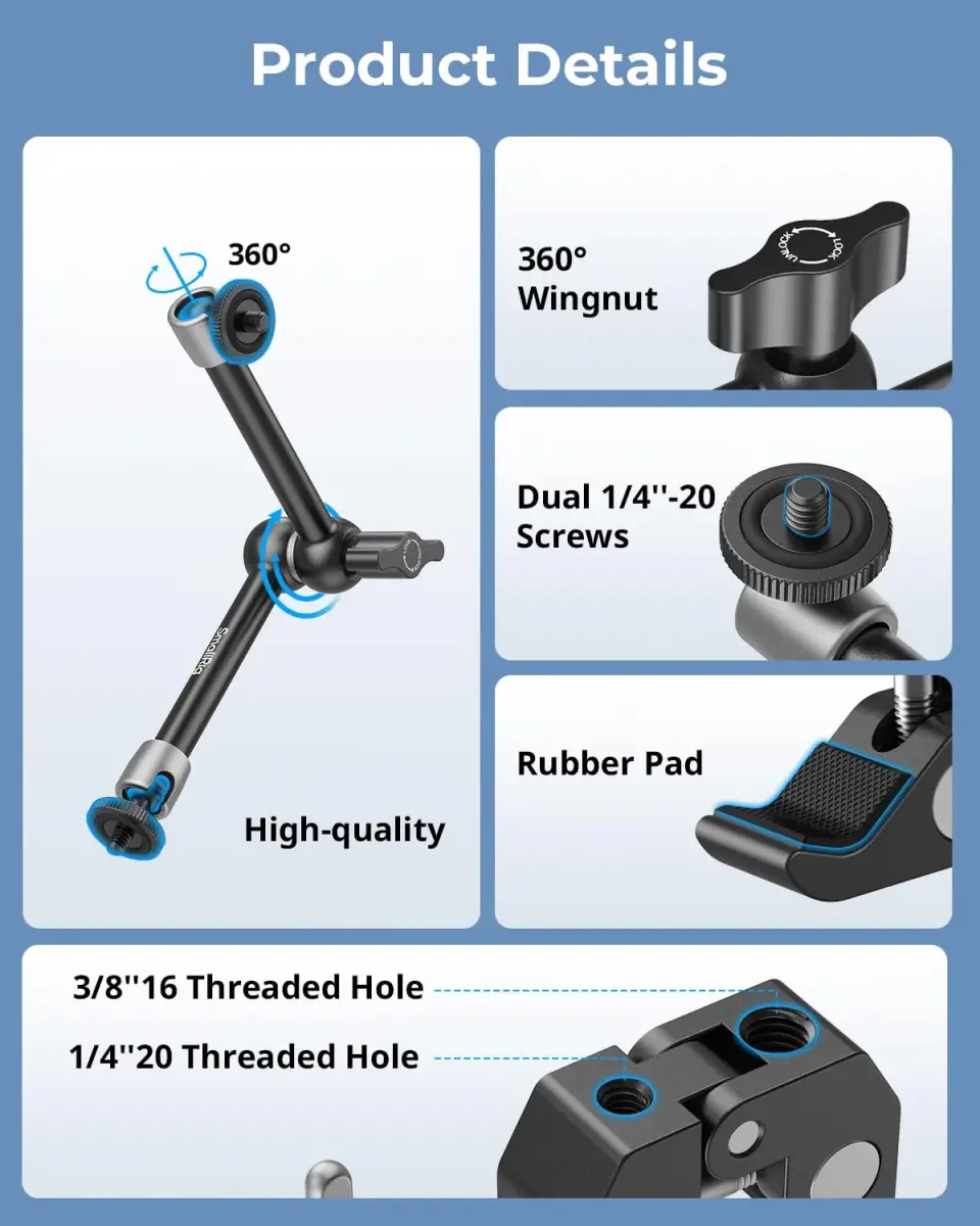 SmallRig 9.8" Articulating Magic Arm with Super Clamp & Phone Holder | 220mm (8.6") Black - view 2