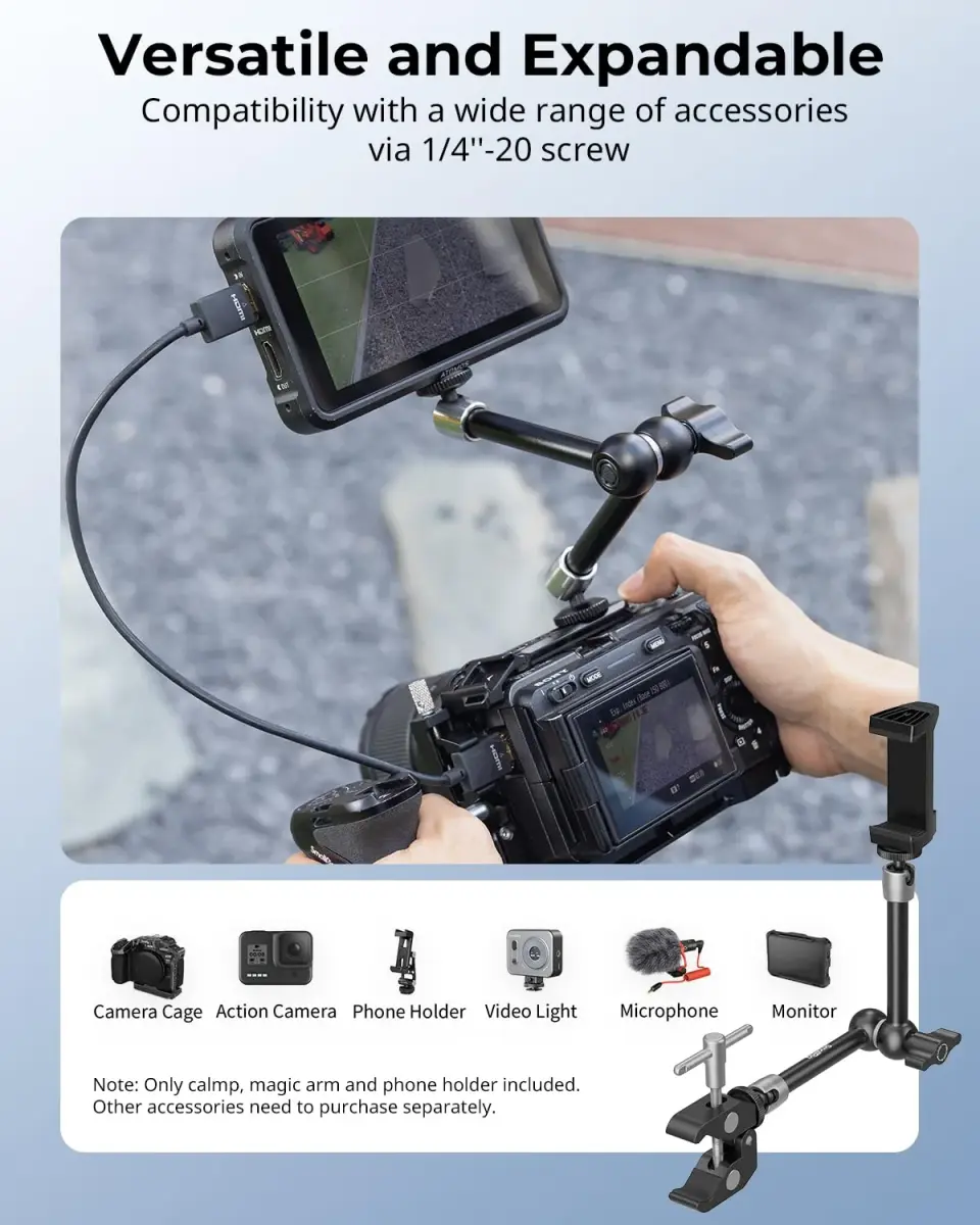 SmallRig 9.8" Articulating Magic Arm with Super Clamp & Phone Holder | 220mm (8.6") Black - view 4