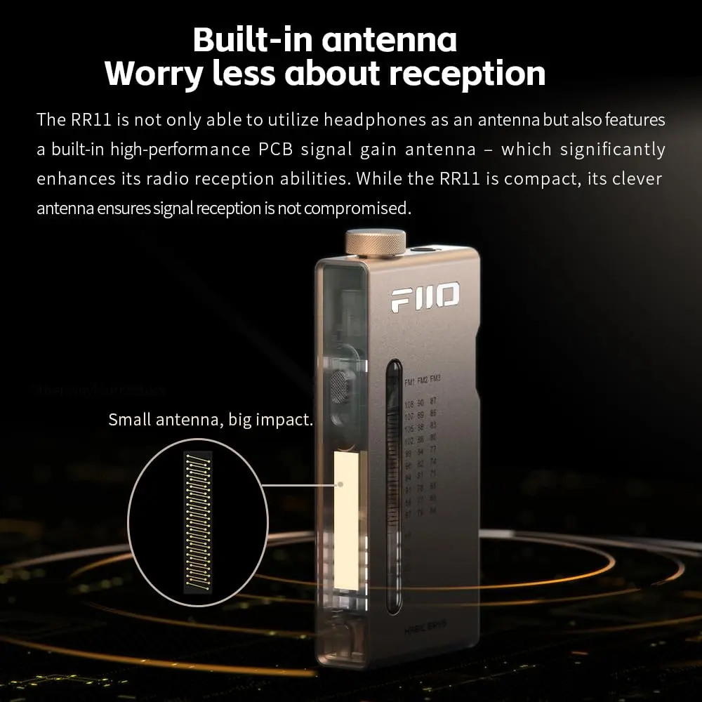 FiiO RR11 Portable FM Radio Receiver 83.2mm x 39.4mm x 13mm | Analog PVR Tuning, BASS+3D Sound Effects - view 6