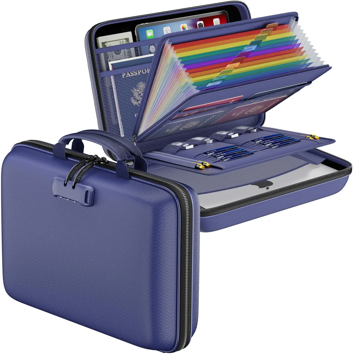 DocSafe Fireproof Document Box with Lock & 13-Pocket Accordion File Folder, 39.4cm x 29.2cm x 7.6cm (15.5" x 11.5" x 3") | UL94-V0/5VA Flame Retardant - main product image