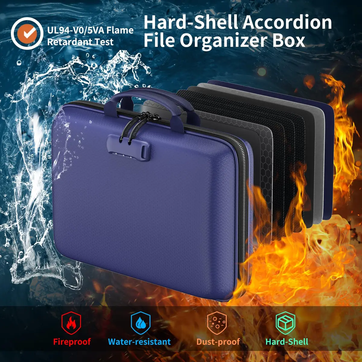 DocSafe Fireproof Document Box with Lock & 13-Pocket Accordion File Folder, 39.4cm x 29.2cm x 7.6cm (15.5" x 11.5" x 3") | UL94-V0/5VA Flame Retardant - view 2