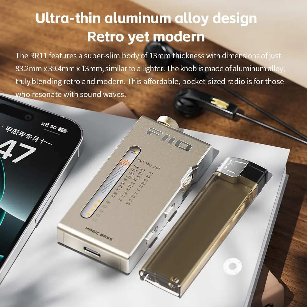 FiiO RR11 Portable HiFi FM Stereo Radio Receiver Titanium Gold | Analog PVR Tuning - view 3