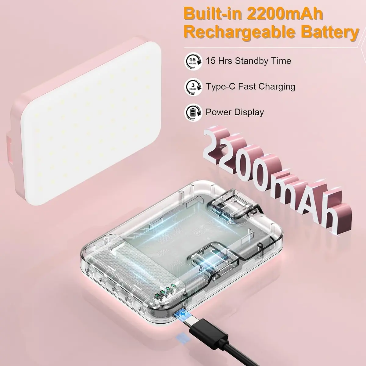 Hagibis Pink Camera Continuous Light 60 LED | Rechargeable Selfie Lighting with 7 Modes & 10 Brightness Levels - view 2