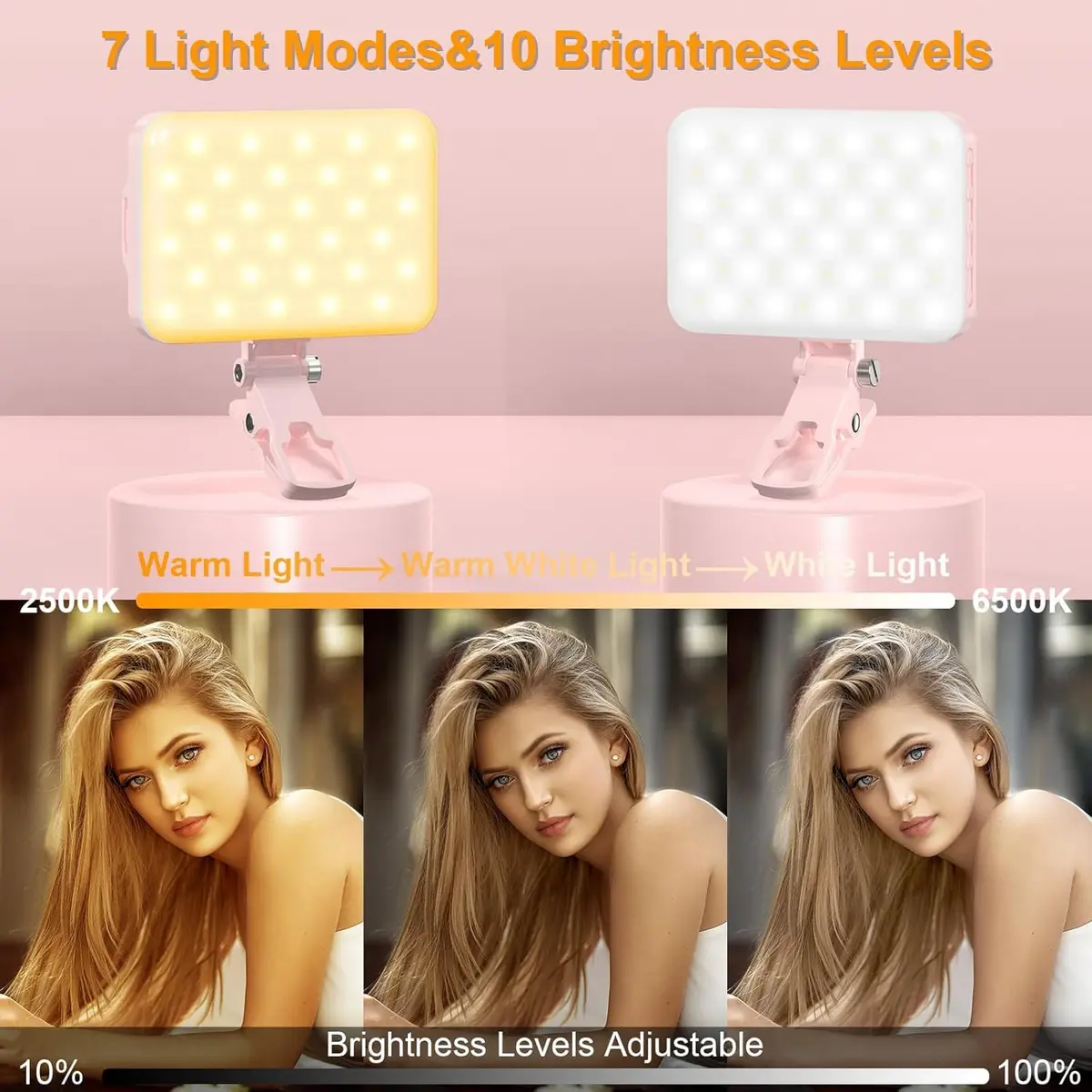 Hagibis Pink Camera Continuous Light 60 LED | Rechargeable Selfie Lighting with 7 Modes & 10 Brightness Levels - view 3