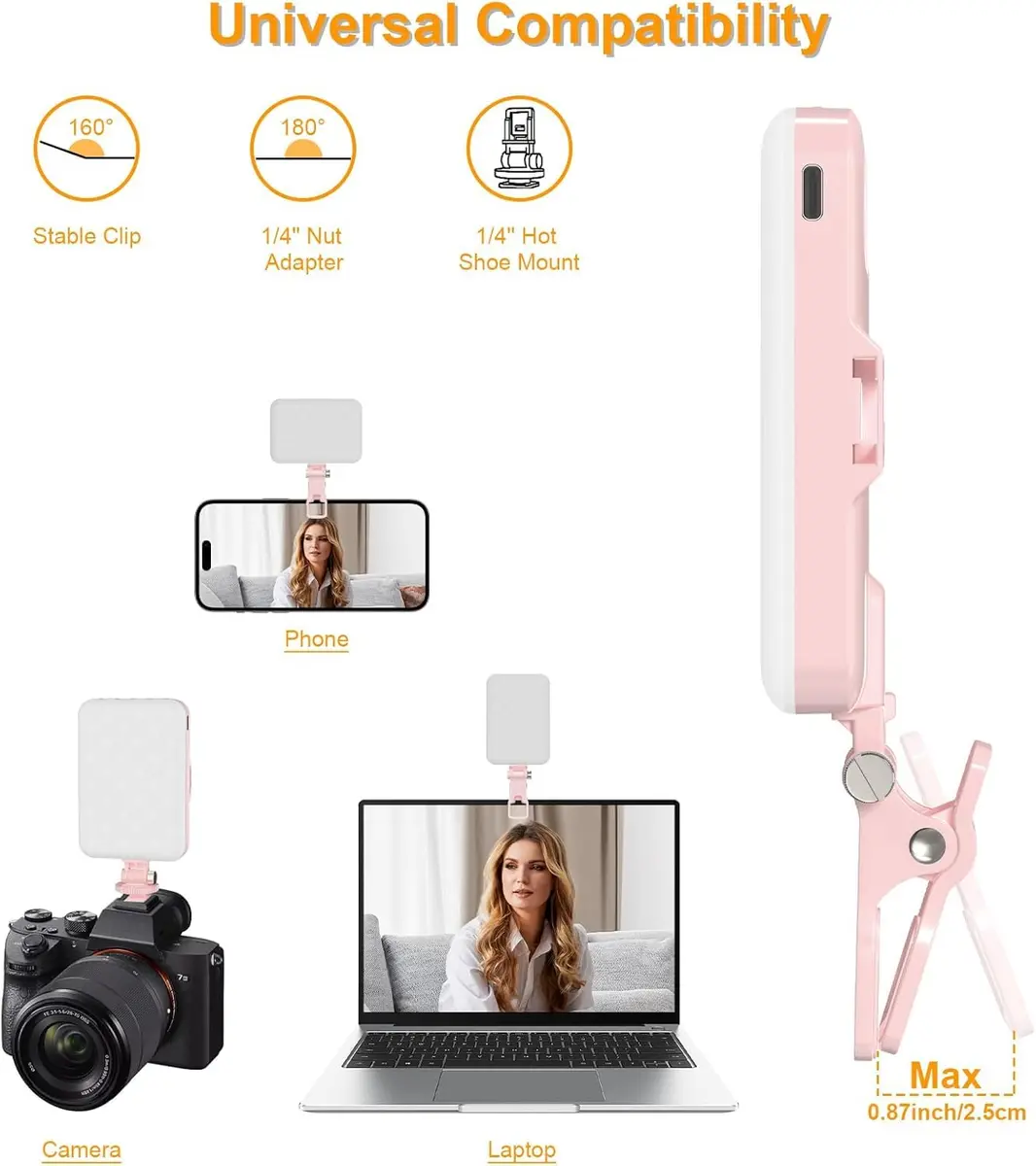 Hagibis Pink Camera Continuous Light 60 LED | Rechargeable Selfie Lighting with 7 Modes & 10 Brightness Levels - view 4