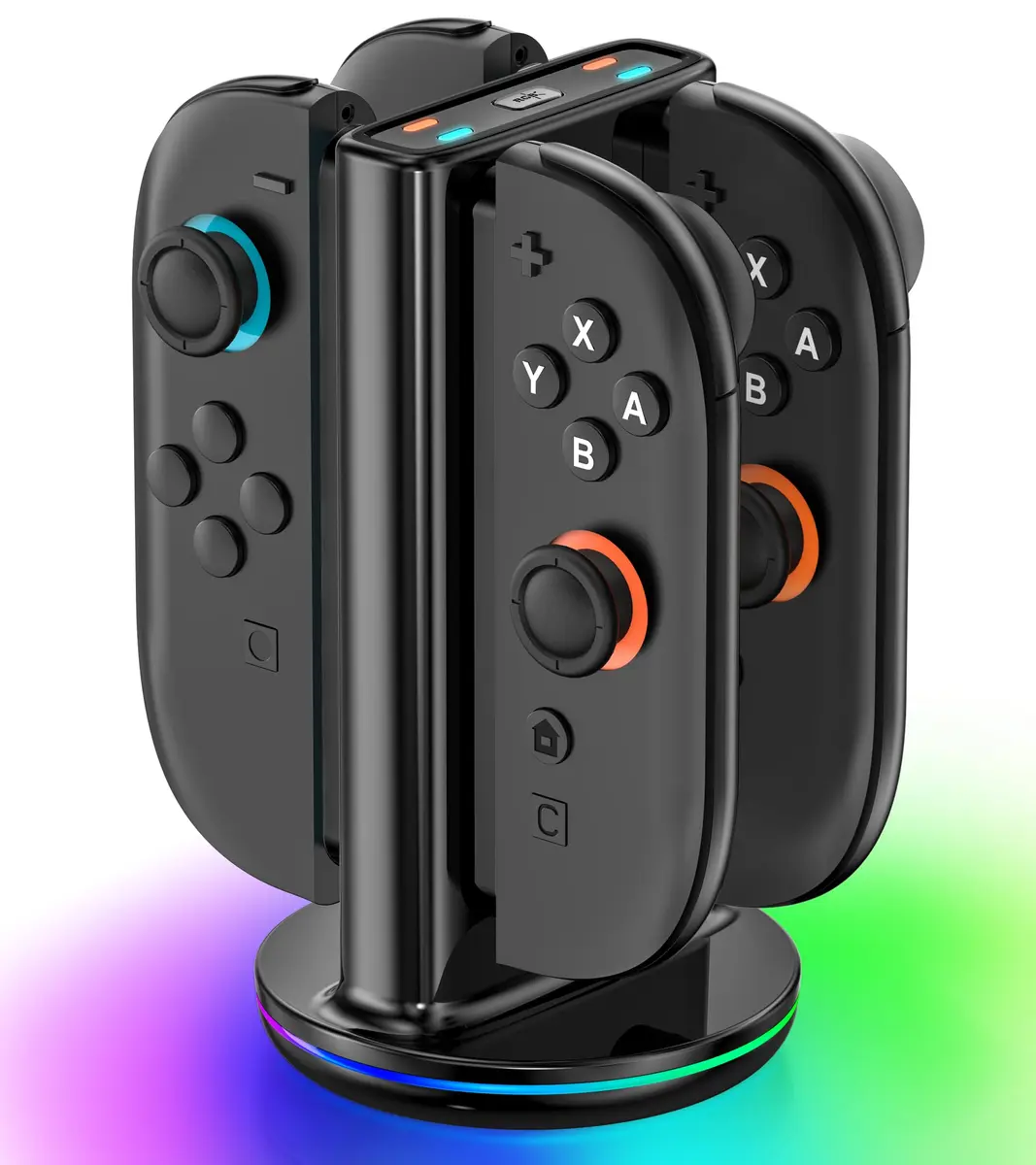 Rysker Switch 2 Joycon Charger with 9 RGBs, Magnetic & Bi-Directional Design, 4-in-1 Dock Station Stand for Nintendo Switch 2 Joy-Cons (Black) - main product image