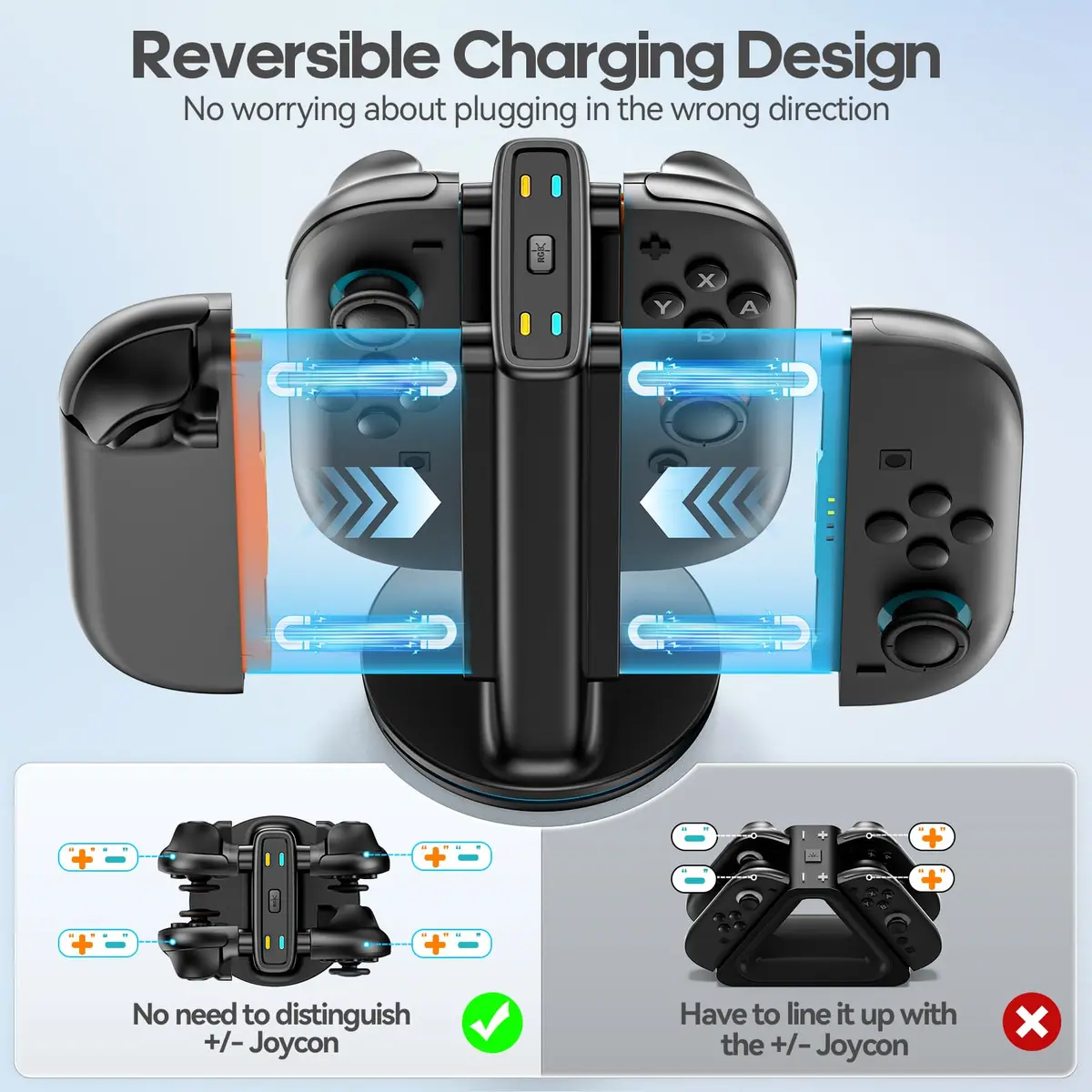 Rysker Switch 2 Joycon Charger with 9 RGBs, Magnetic & Bi-Directional Design, 4-in-1 Dock Station Stand for Nintendo Switch 2 Joy-Cons (Black) - view 2