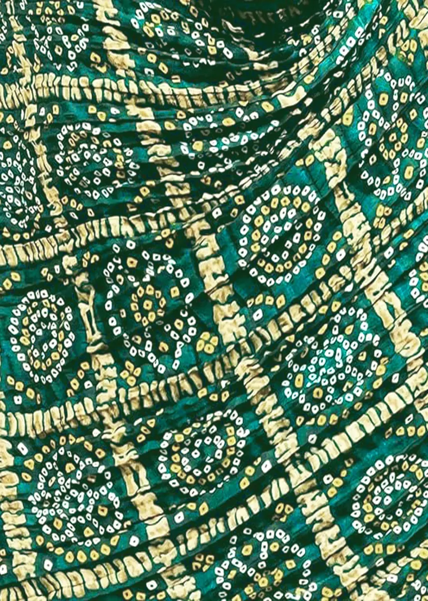 TRENDMALLS Bandhej Chinon Silk Dupatta for Women, 220cm x 120cm | DarkGreen Geometric Print with Tassels - view 6