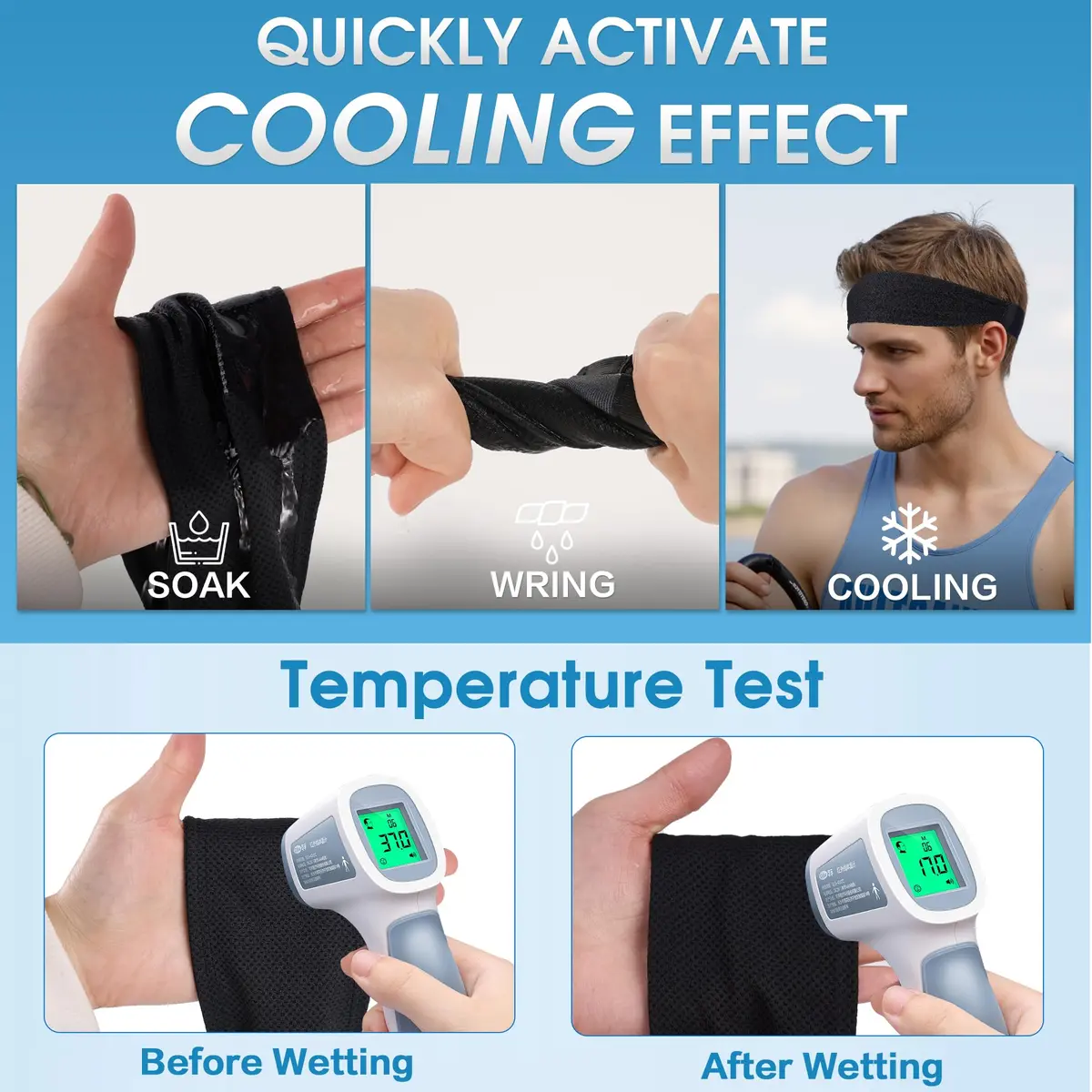 Sukeen Cooling Headbands for Men 4 Pack, Moisture Wicking Headbands for Gym 21.26"-23.62" (54-60 cm) - view 7