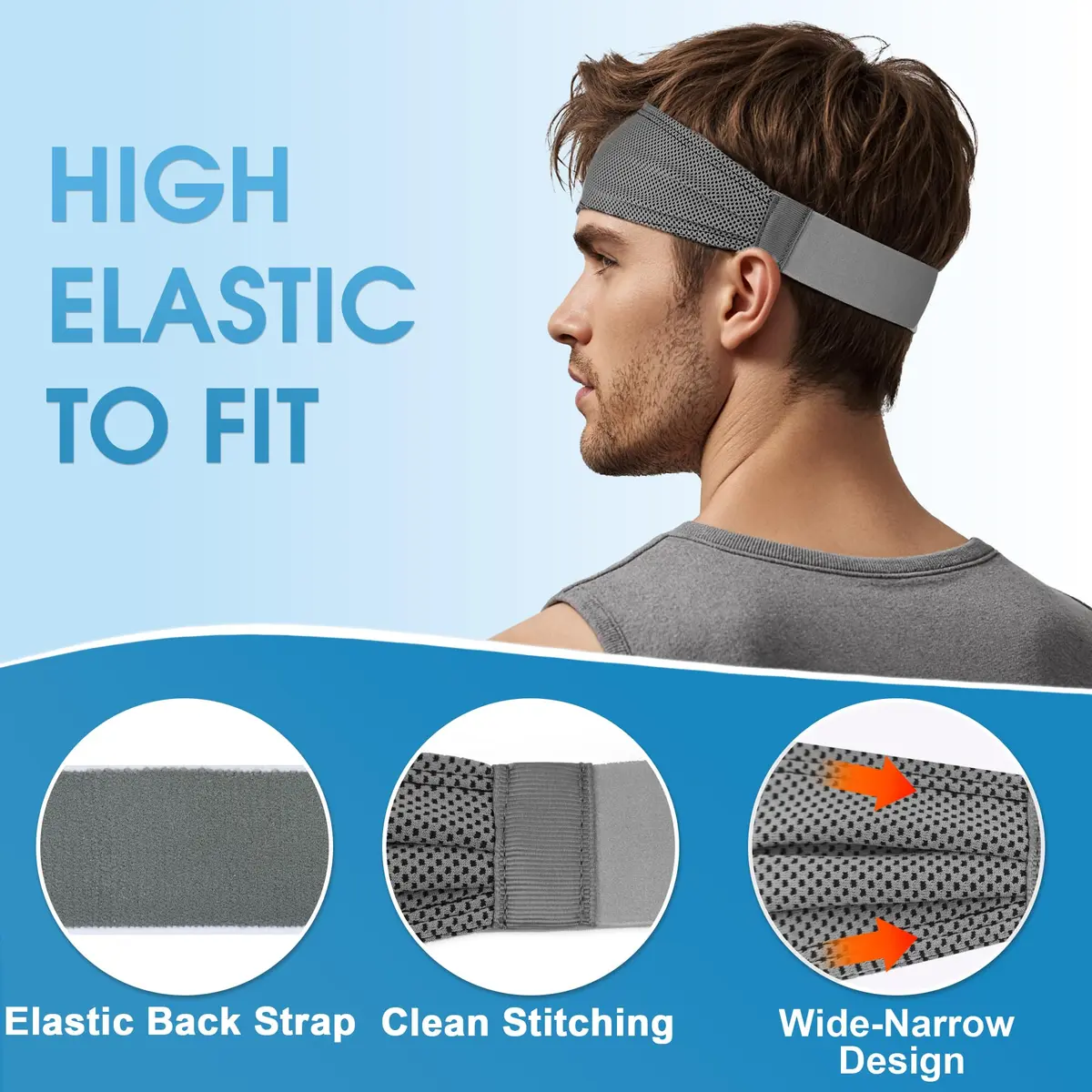 Sukeen Cooling Headbands for Men 4 Pack, Moisture Wicking Headbands for Gym 21.26"-23.62" (54-60 cm) - view 8