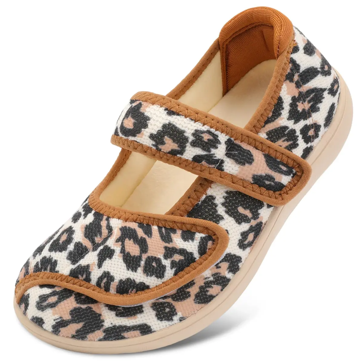 JOINFREE Adjustable Diabetic Slippers for Women, Wide Fit, Leopard Print, Size 9.5 Wide | Cozy Arthritis House Shoes - main product image