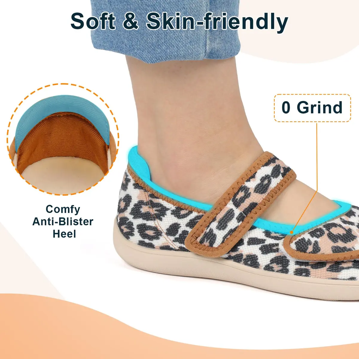 JOINFREE Adjustable Diabetic Slippers for Women, Wide Fit, Leopard Print, Size 9.5 Wide | Cozy Arthritis House Shoes - view 5