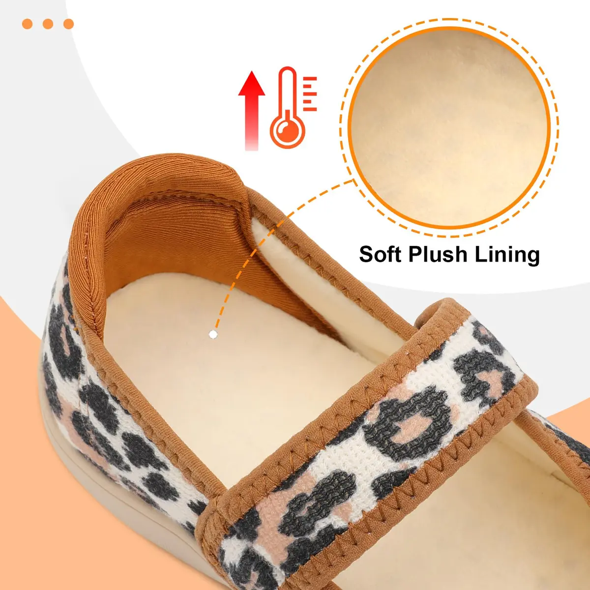 JOINFREE Women's Wide Comfort Diabetic Slippers with Adjustable Strap & Leopard Print | Size 9 Wide (25.4cm / 9.9in) - view 4
