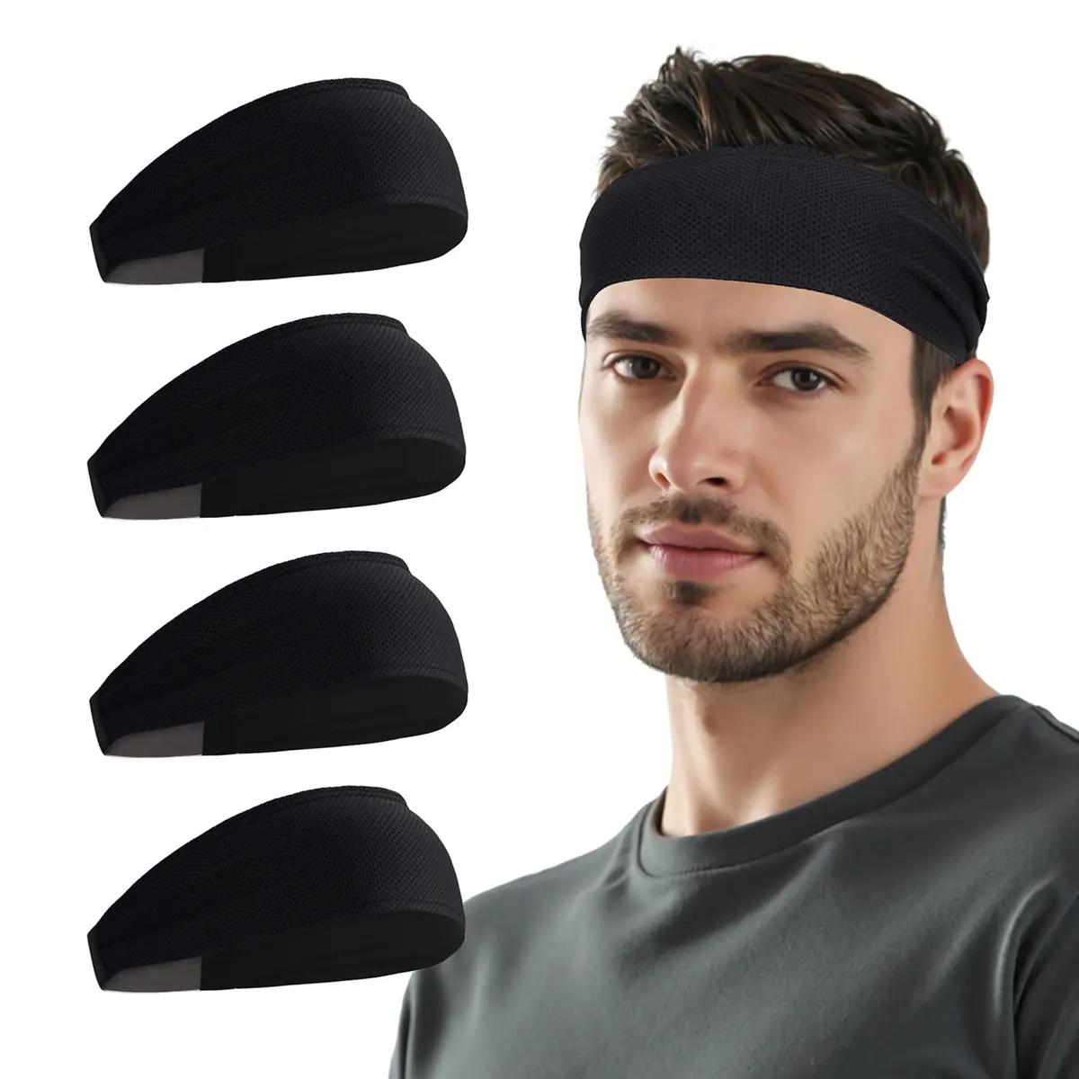 Sukeen Cooling Headbands for Men 4 Pack, Sweat Bands Headbands for Running | Instant Cooling Fabric - main product image