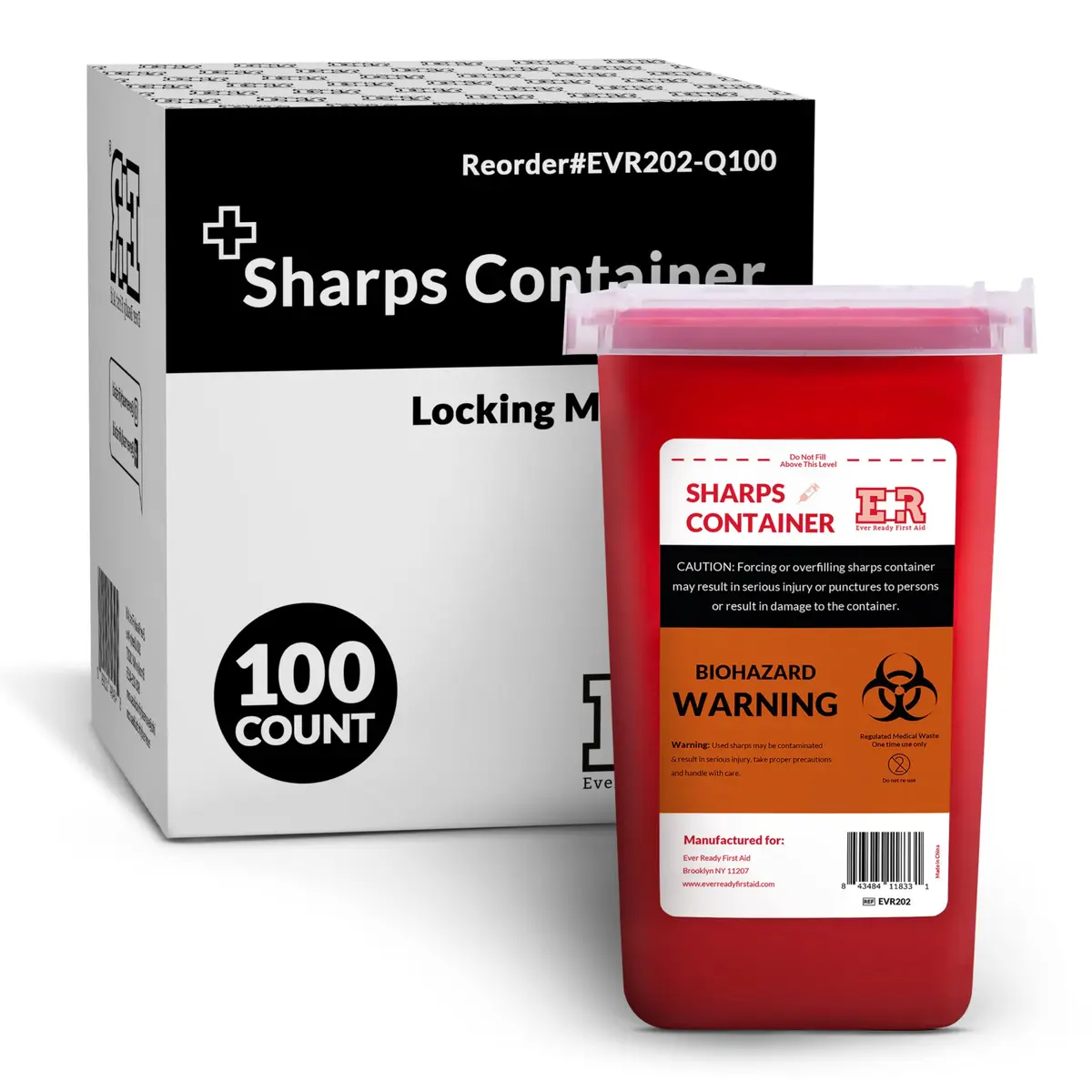 Ever Ready First Aid Sharps Container 1 Quart (100-Count Pack) | Secure Needle, Syringe, Lancet Disposal - main product image