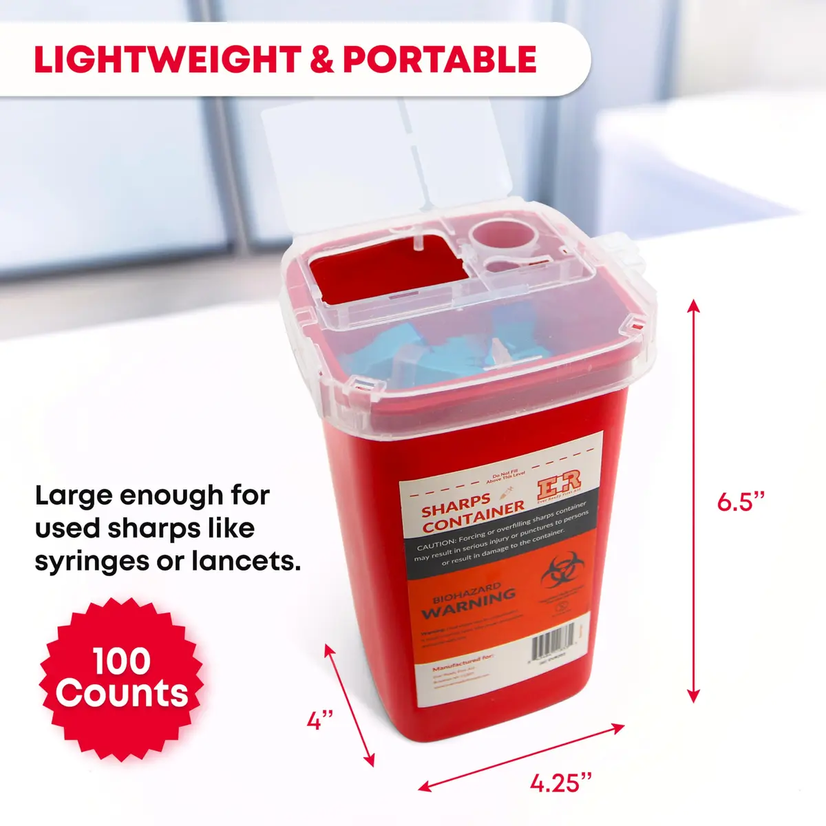 Ever Ready First Aid Sharps Container 1 Quart (100-Count Pack) | Secure Needle, Syringe, Lancet Disposal - view 2