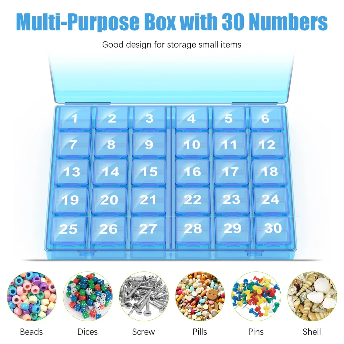 DOHIMGIO 30-Day Monthly Pill Organizer Box with Large Compartments | Easy Open Blue Case for Travel - view 5