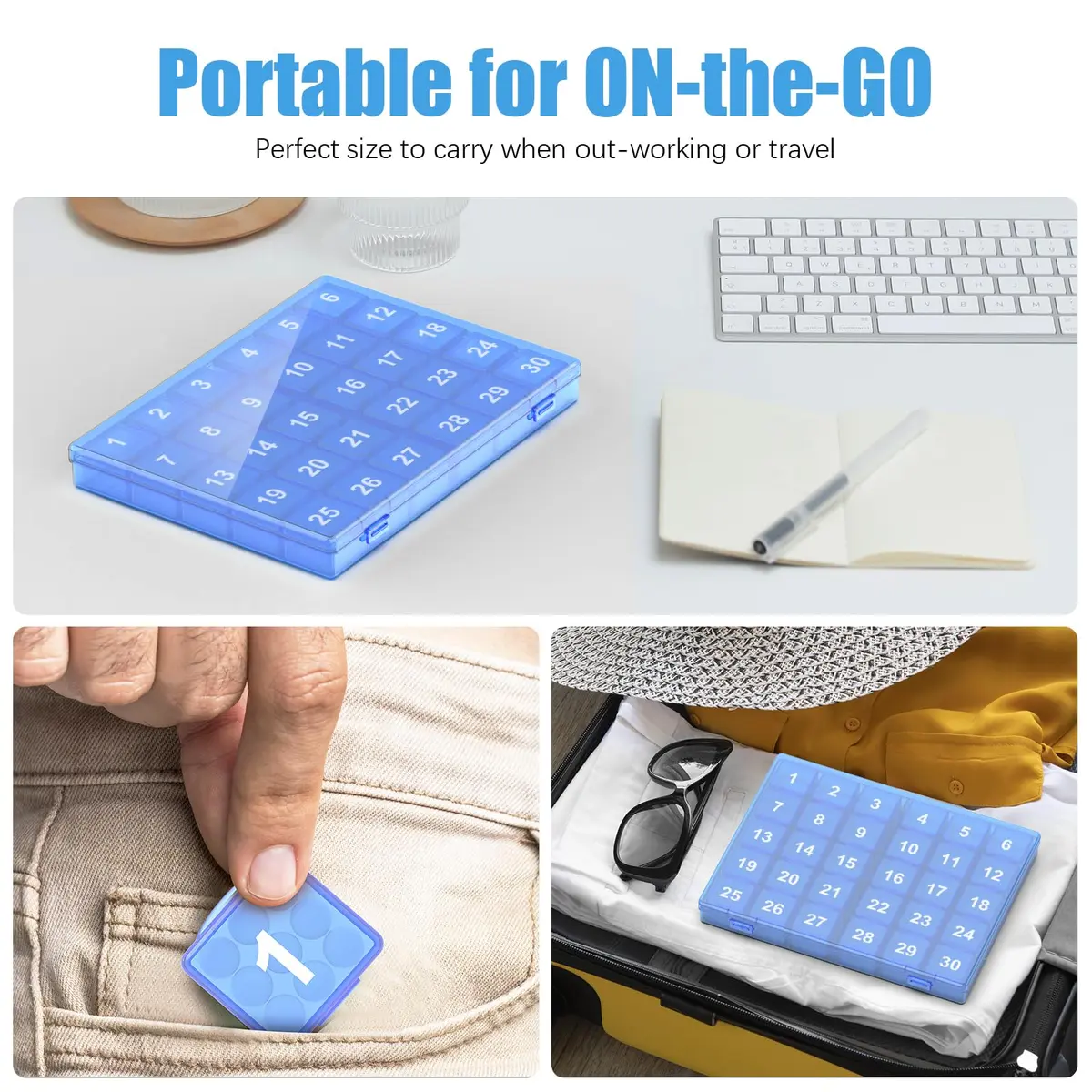 DOHIMGIO 30-Day Monthly Pill Organizer Box with Large Compartments | Easy Open Blue Case for Travel - view 6