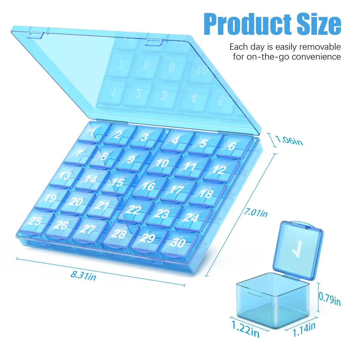 DOHIMGIO 30-Day Monthly Pill Organizer Box with Large Compartments | Easy Open Blue Case for Travel - view 7