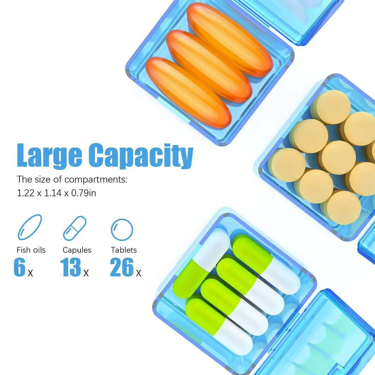 DOHIMGIO 30-Day Monthly Pill Organizer Box with Large Compartments | Easy Open Blue Case for Travel - view 3