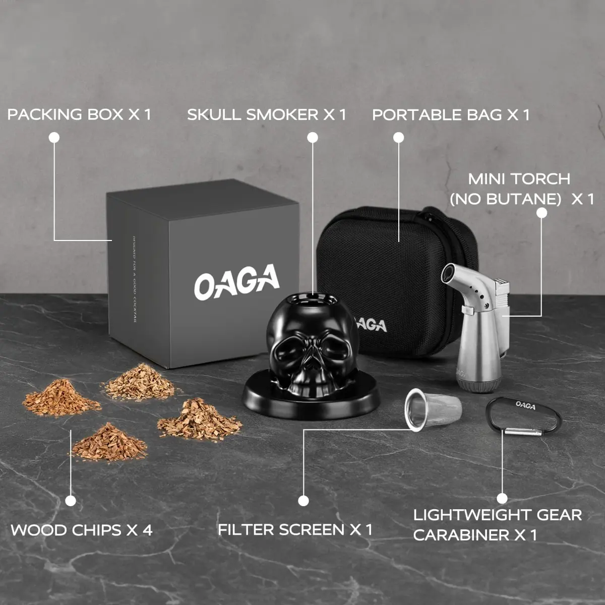 OAGA Skull Whiskey Smoker Kit with Torch & Wood Chips | Portable Set - view 6