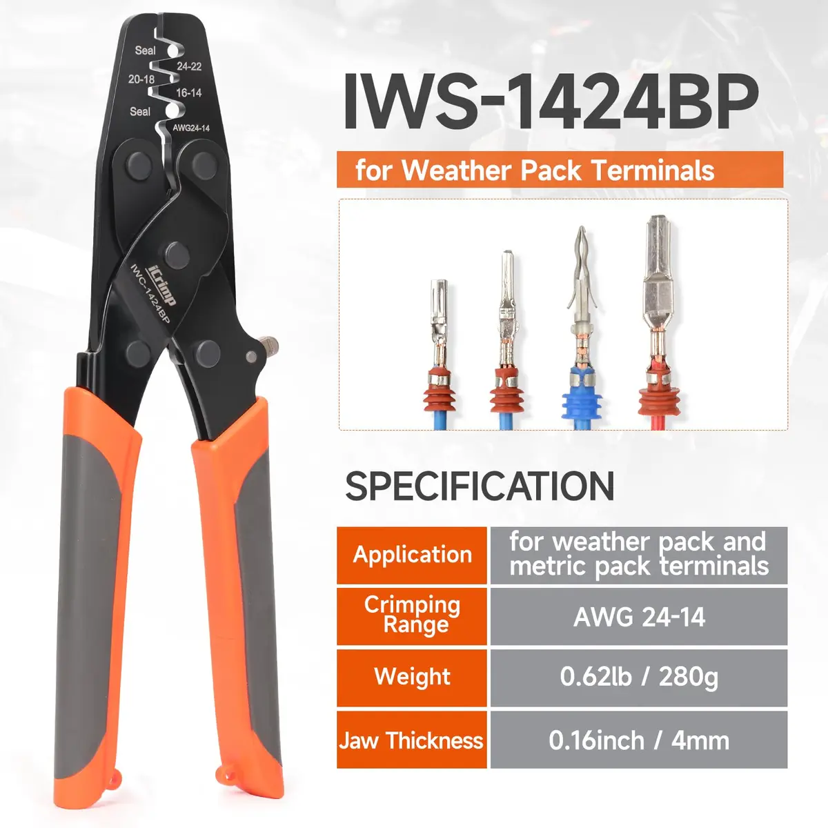 IWISS iCrimp IWC-1424BP Weather Pack Sealed Connector Crimper AWG24-14 | Locking, Versatile, Durable - view 3