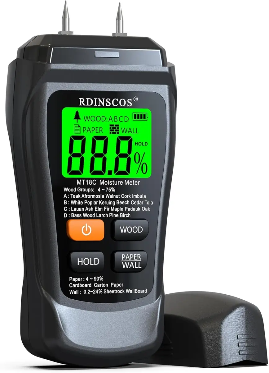 RDINSCOS Digital Moisture Meter for Wood, Drywall & Building Materials | Pin-Type Moisture Detector with 4 Modes & LCD Display - main product image