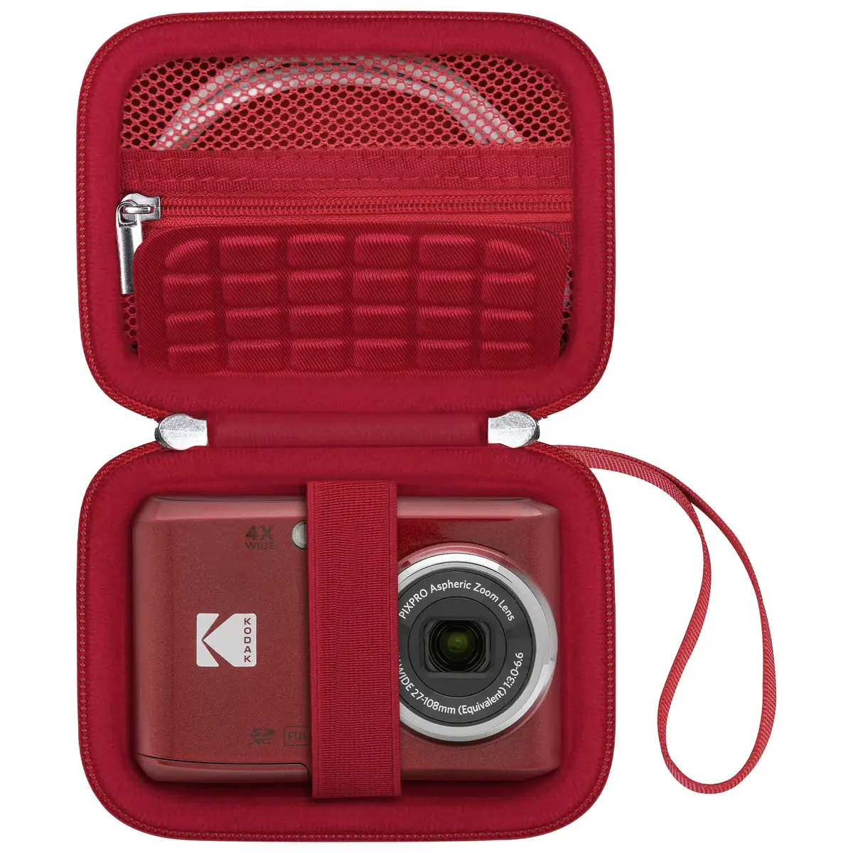 Canboc Carrying Case for Kodak PIXPRO FZ55/ FZ45 16MP Digital Camera, Red | Compact, Durable PU Shell with Mesh Pocket - main product image