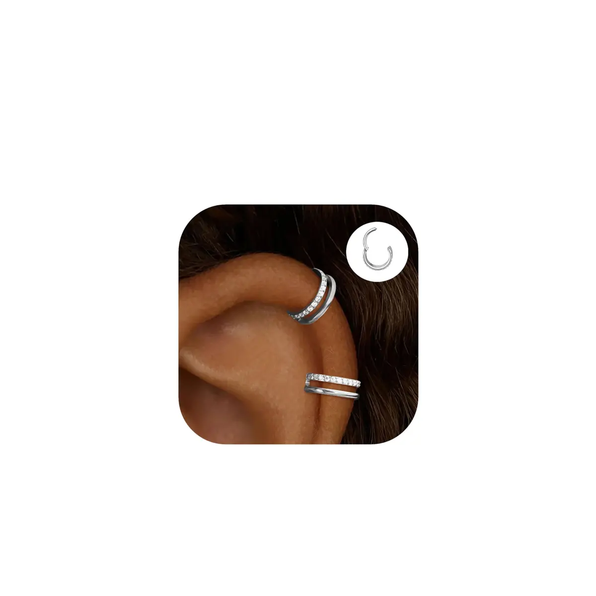 Qyalie Cartilage Helix Conch Piercing Jewelry 14K Gold Plated Stainless Steel | Double Hoop with Cubic Zirconia - main product image