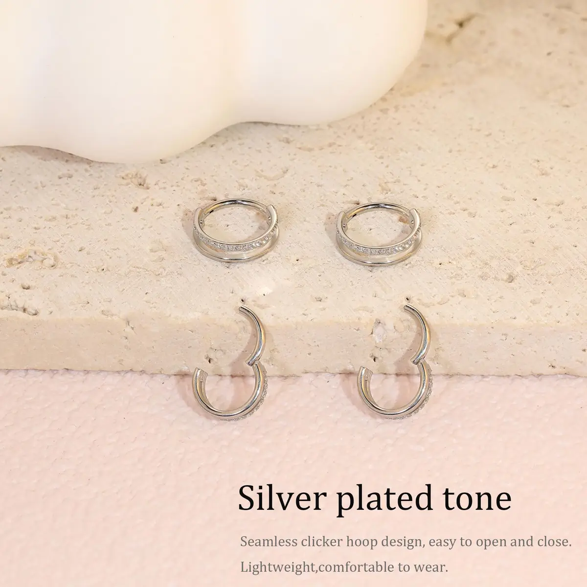 Qyalie Cartilage Helix Conch Piercing Jewelry 14K Gold Plated Stainless Steel | Double Hoop with Cubic Zirconia - view 4