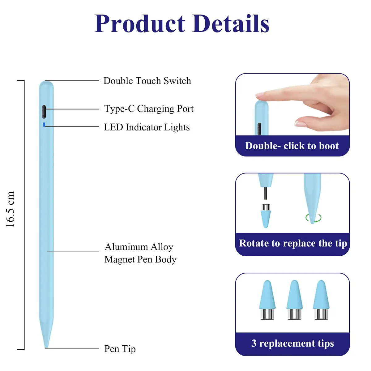 CMARS Stylus Pen for Android, Magnetic Phone Pencil, Fine Point Digital Touch Screen Pen, Compatible with iPhone/Samsung/Xiaomi/Huawei/Vivo - Blue - view 4