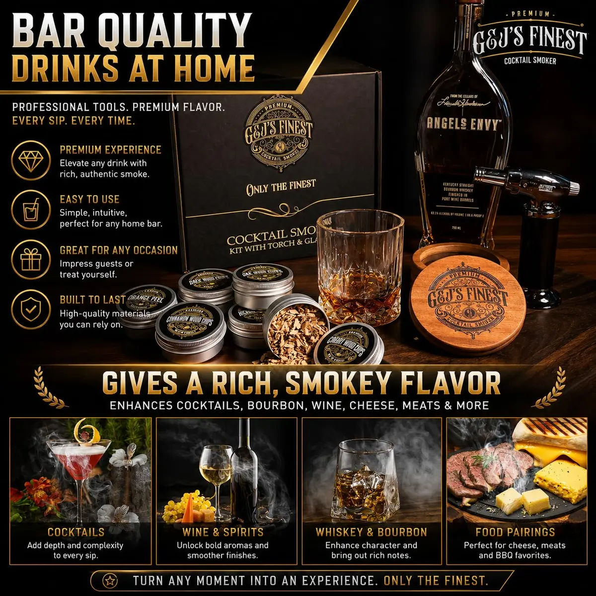 G & J's Finest Cocktail Smoker Kit with Torch, 6 Wood Chips & 2 Glasses | 4.5 inch - view 5