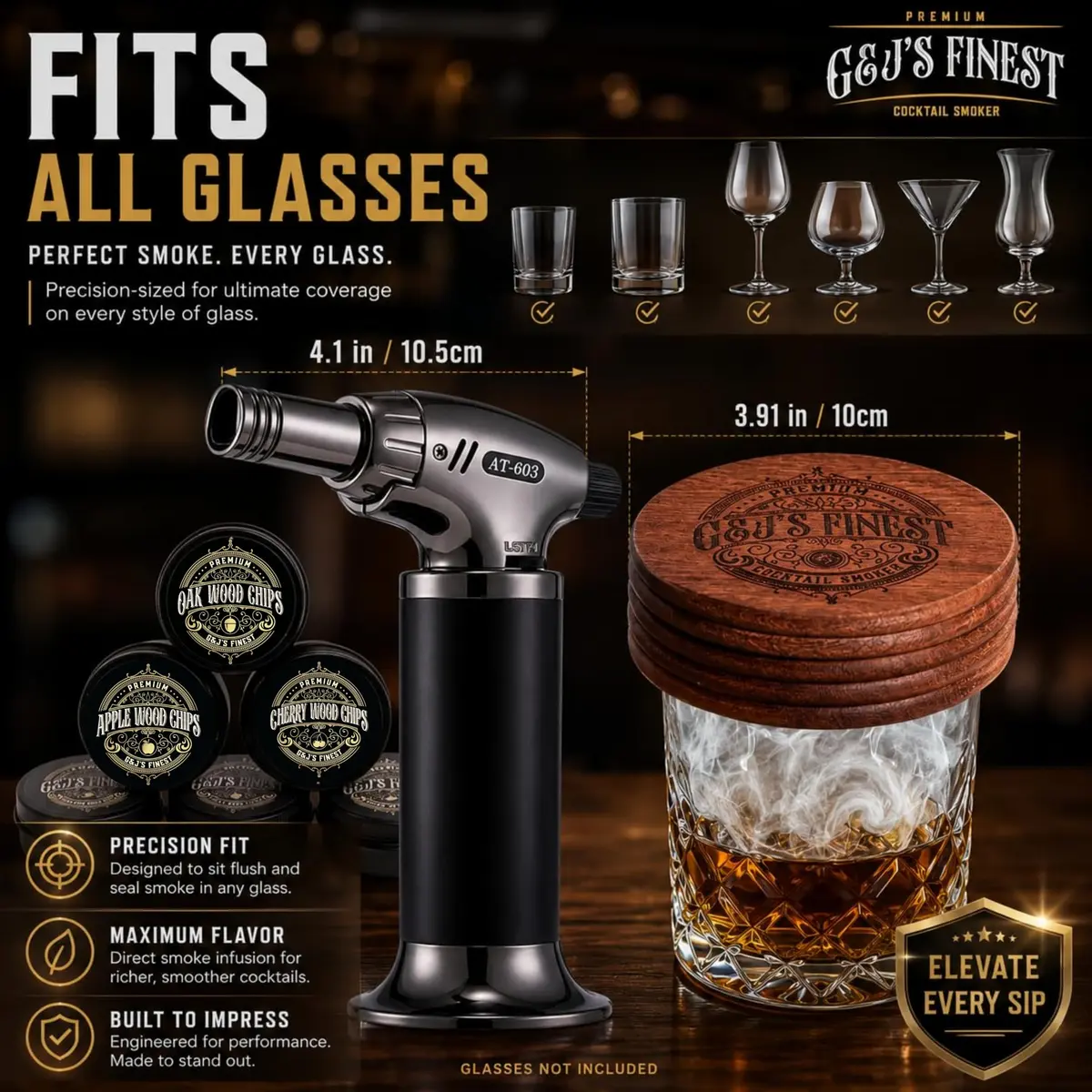G & J's Finest Cocktail Smoker Kit with Torch, 6 Wood Chips & 2 Glasses | 4.5 inch - view 7