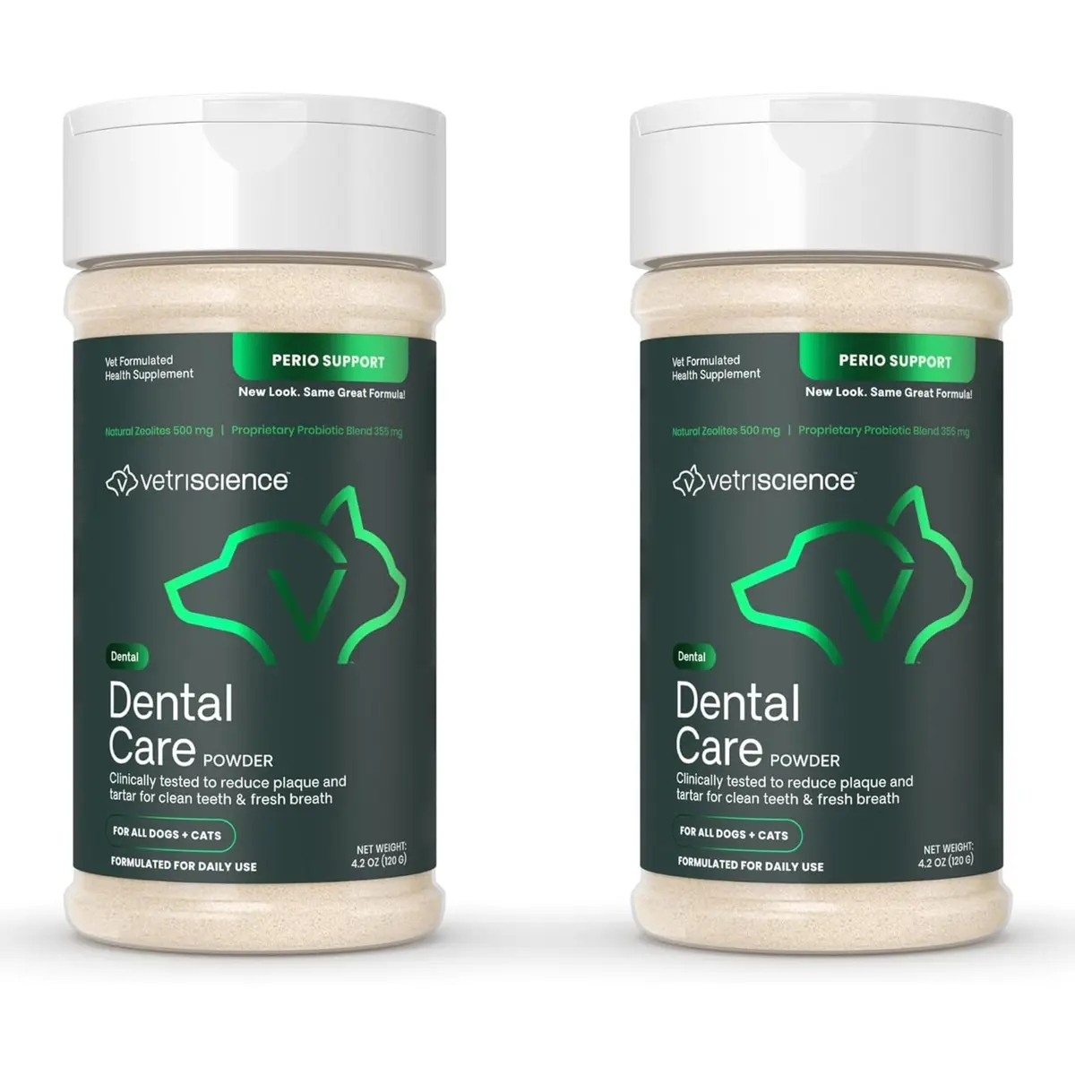 VetriScience Dental Care Powder for Dogs and Cats 2 X 4.2 Oz | Clinically Tested Oral Support - main product image