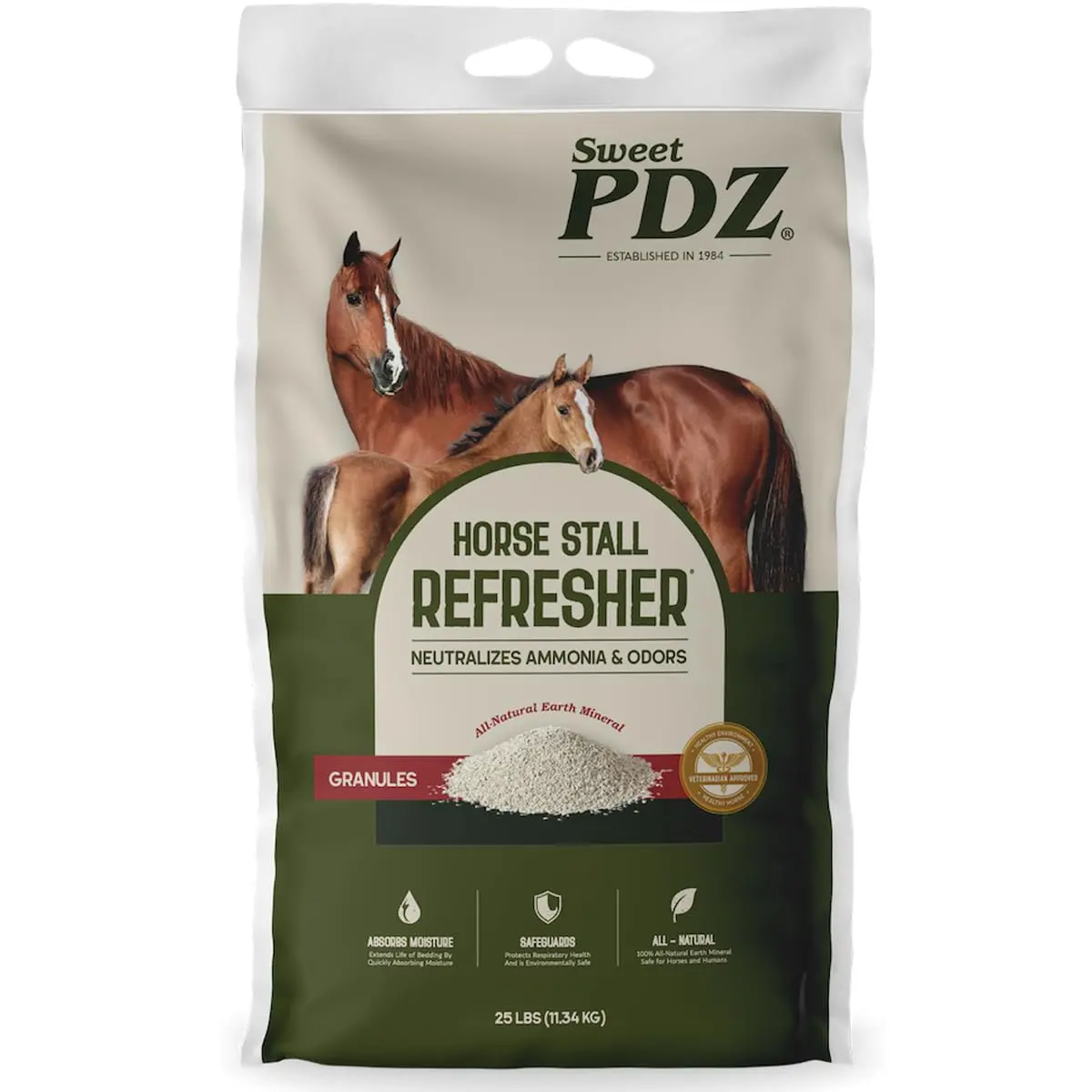 Sweet PDZ Horse Stall Refresher Granules 25 lbs | Odor Eliminator & Moisture Absorber - main product image