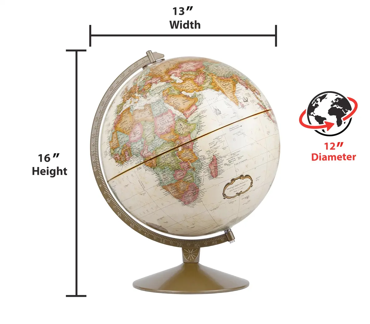 Replogle Franklin World Globe 12" Diameter Raised Relief Antique Ocean | U.S. Cartography - view 6