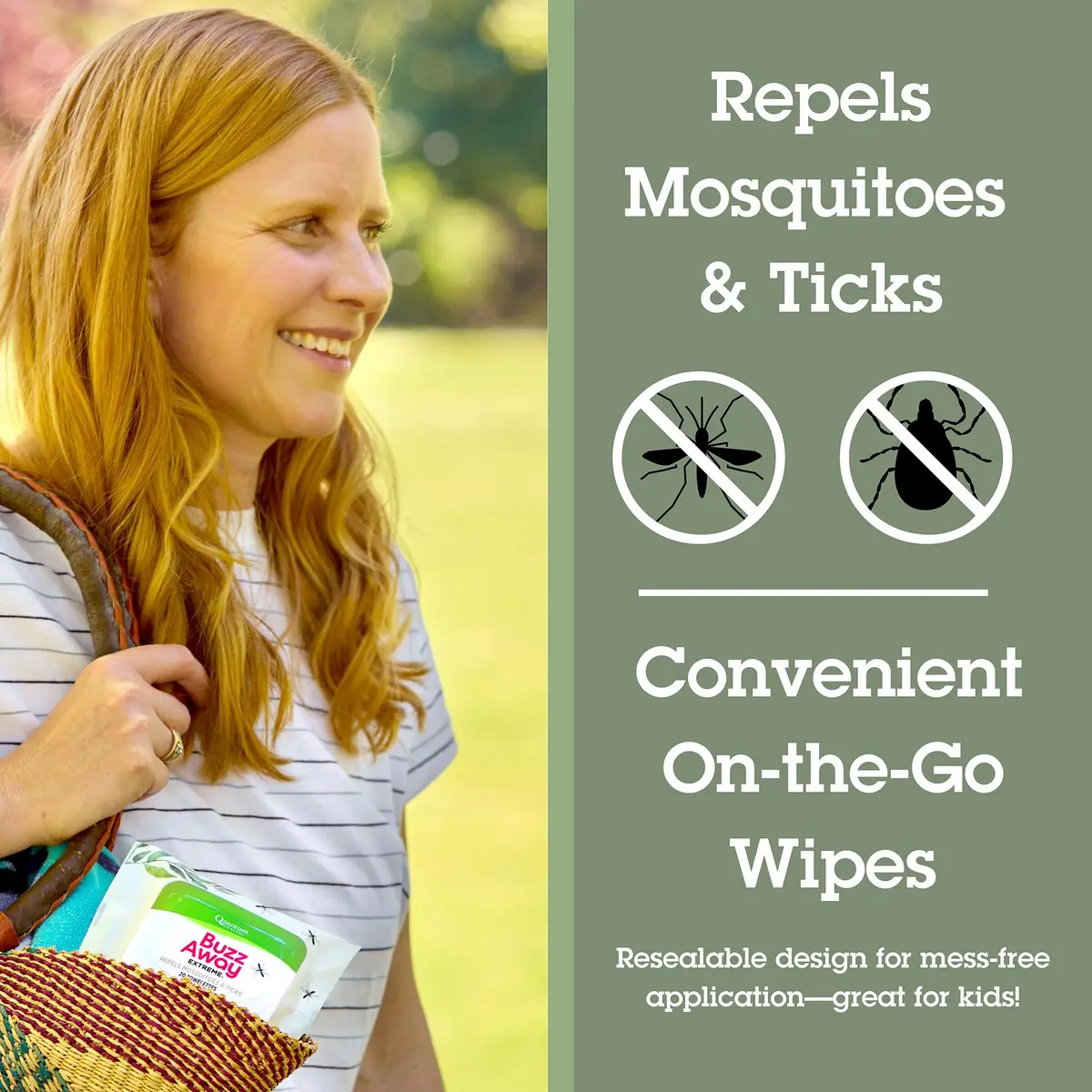 Quantum Buzz Away Extreme Mosquito & Tick Wipes | DEET-Free, 20 Count, Natural Essential Oils for Outdoor Protection - view 2