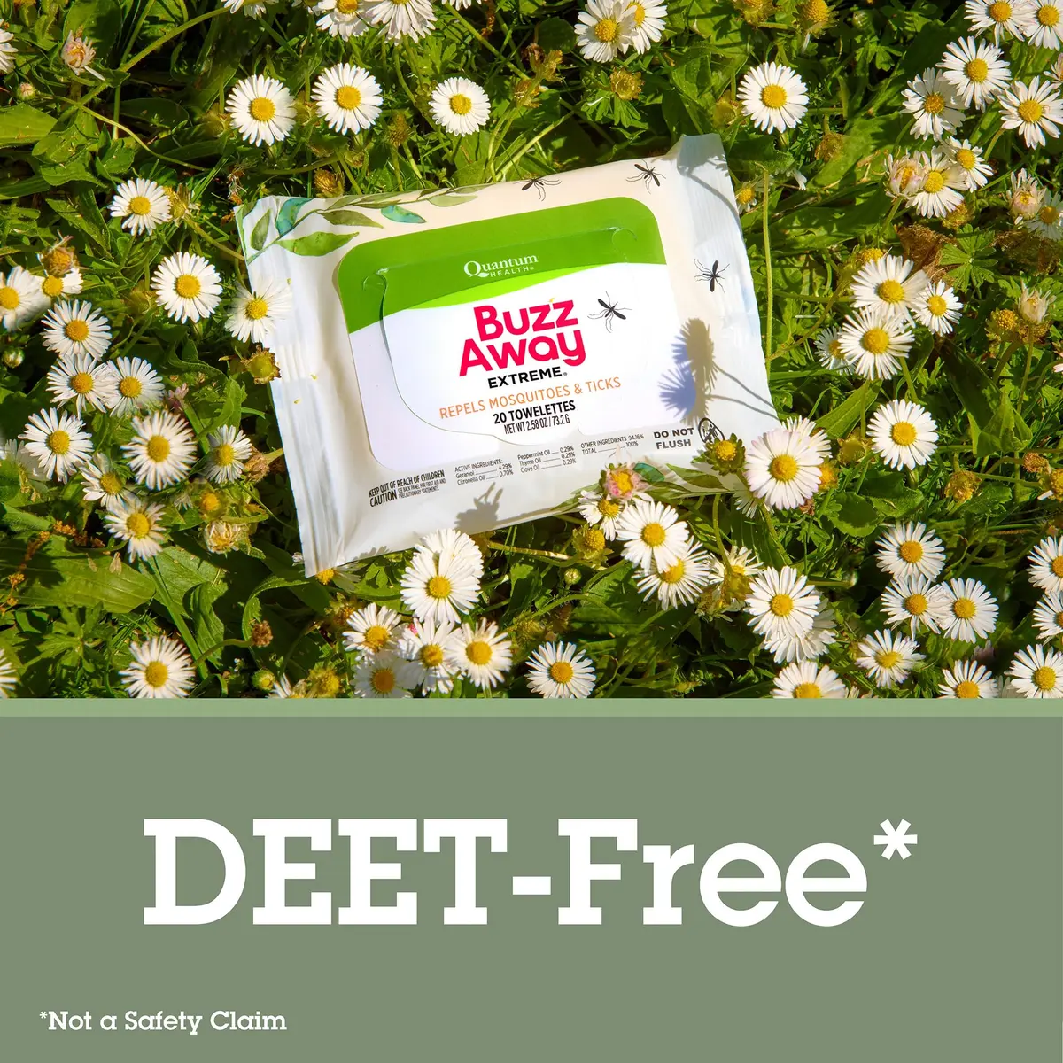 Quantum Buzz Away Extreme Mosquito & Tick Wipes | DEET-Free, 20 Count, Natural Essential Oils for Outdoor Protection - view 4