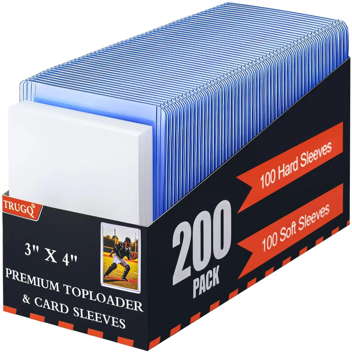 TRUGQ Card Sleeves Toploaders Set (200 Count) | 3" x 4" Hard Plastic Protectors with Soft Sleeves for Baseball, Sports, K-Pop Cards - main product image