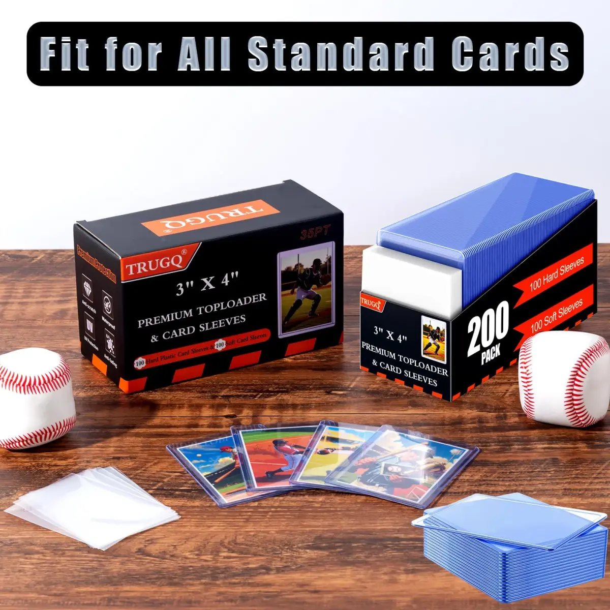 TRUGQ Card Sleeves Toploaders Set (200 Count) | 3" x 4" Hard Plastic Protectors with Soft Sleeves for Baseball, Sports, K-Pop Cards - view 6