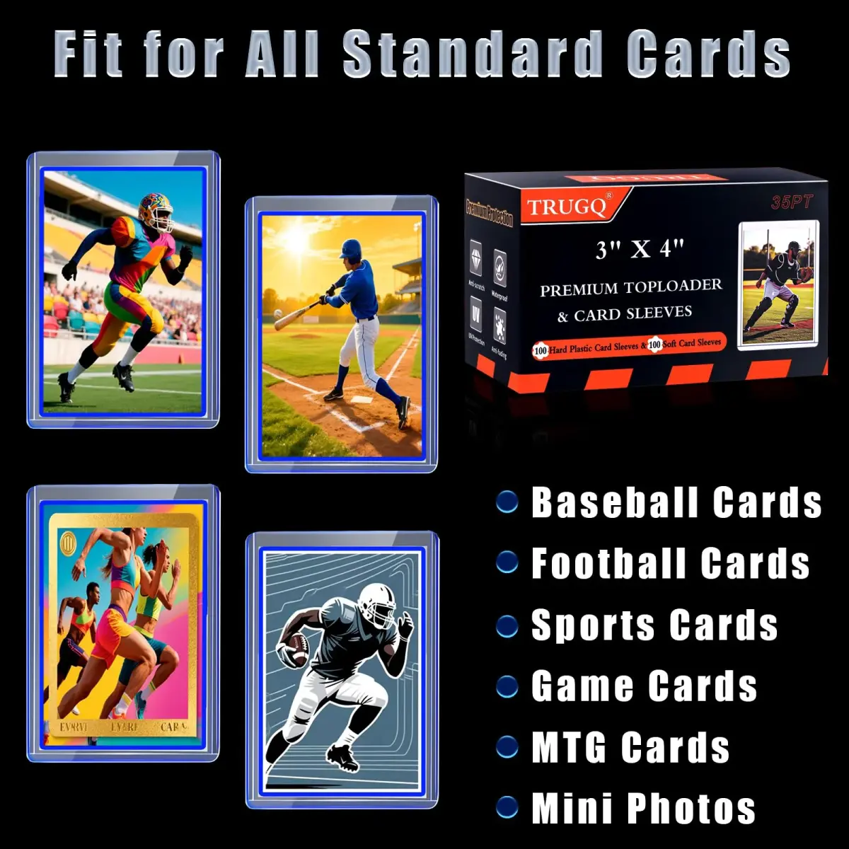 TRUGQ Card Sleeves Toploaders Set (200 Count) | 3" x 4" Hard Plastic Protectors with Soft Sleeves for Baseball, Sports, K-Pop Cards - view 3