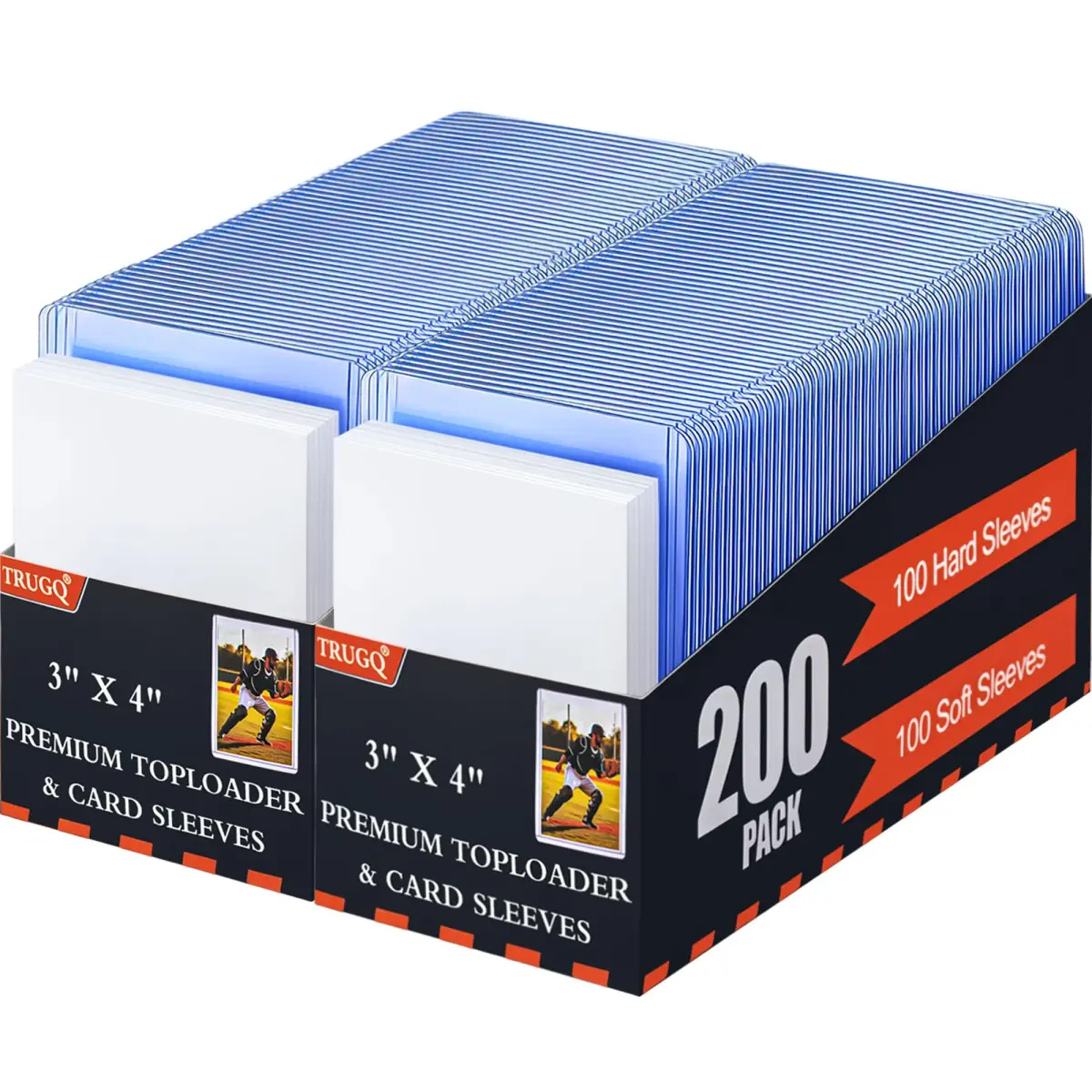 TRUGQ Card Sleeves Toploaders Set 400ct (200 Hard, 200 Soft) | Protects Standard 3"x4" Cards - main product image