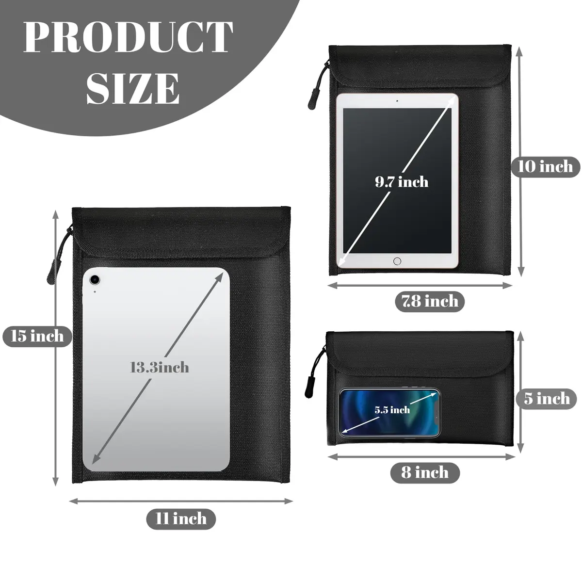 Lihengkong Fireproof Waterproof Document Bag 3-Pack Black | Extreme Fire & Waterproof Security for Valuables - view 2