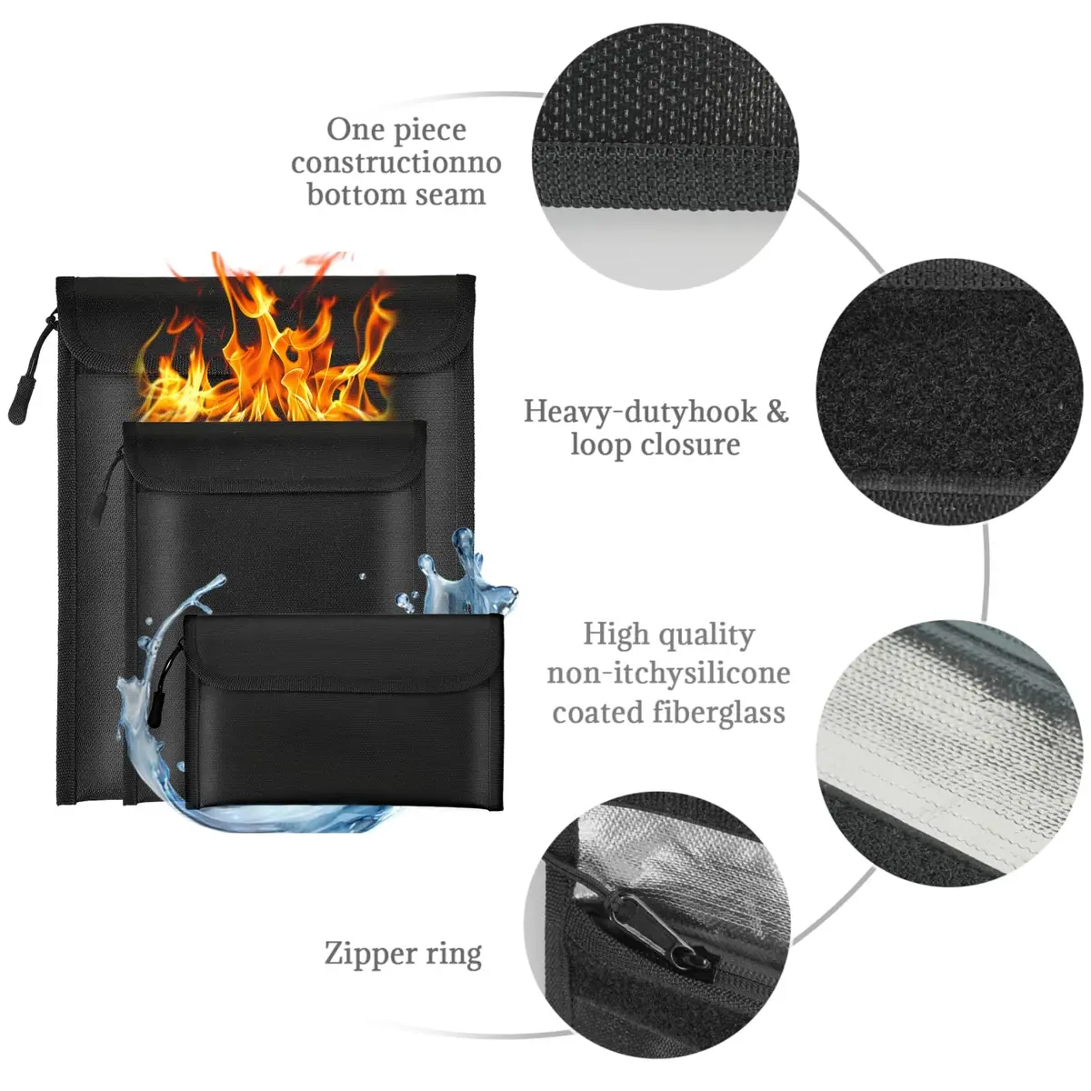Lihengkong Fireproof Waterproof Document Bag 3-Pack Black | Extreme Fire & Waterproof Security for Valuables - view 3